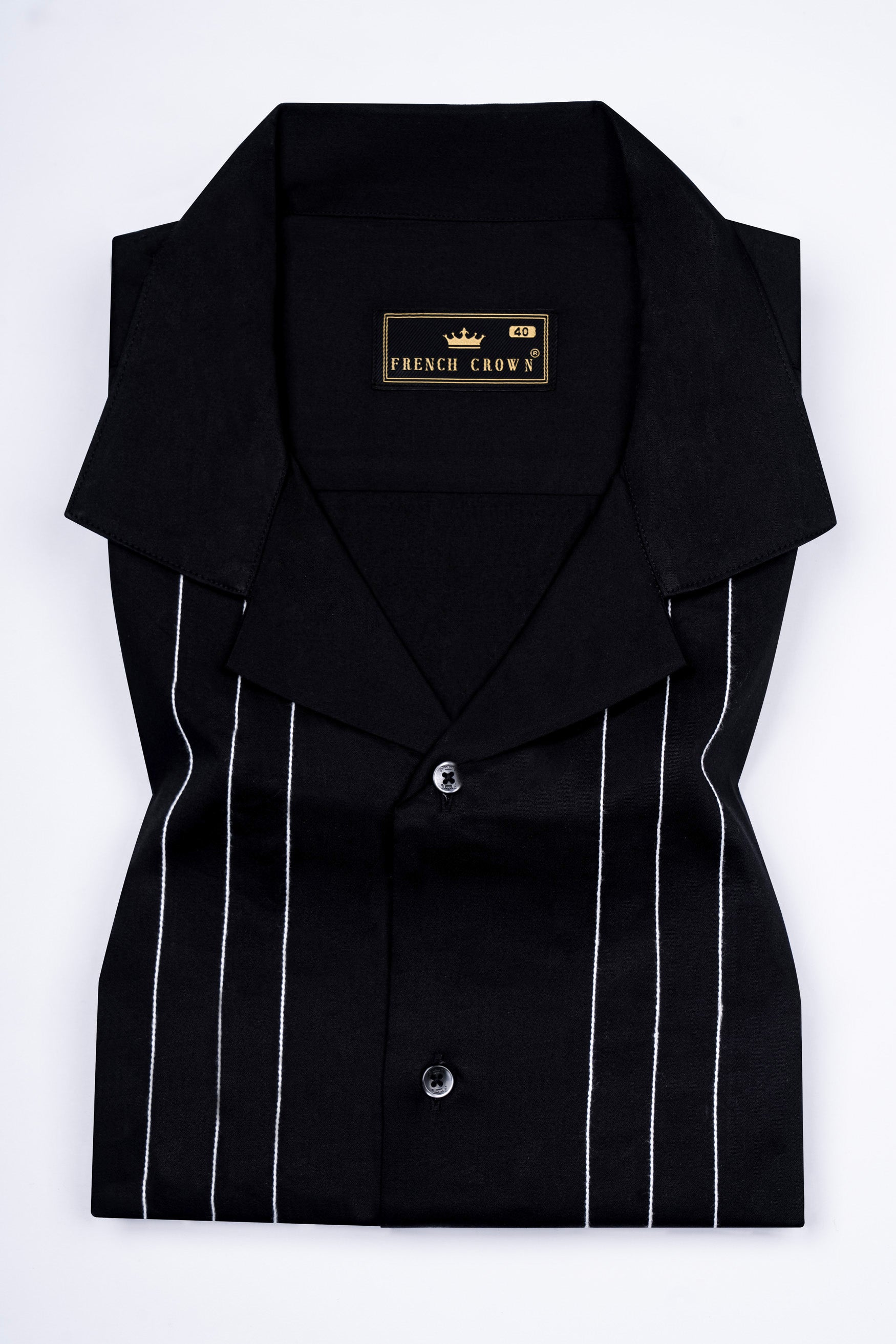 Jade Black with White Lines Stitched Subtle Sheen Super Soft Premium Cotton Designer Shirt
