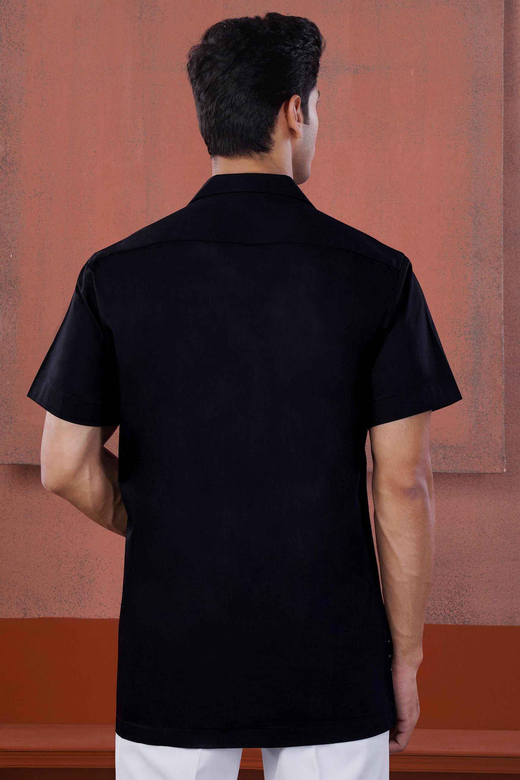Jade Black with White Lines Stitched Subtle Sheen Super Soft Premium Cotton Designer Shirt
