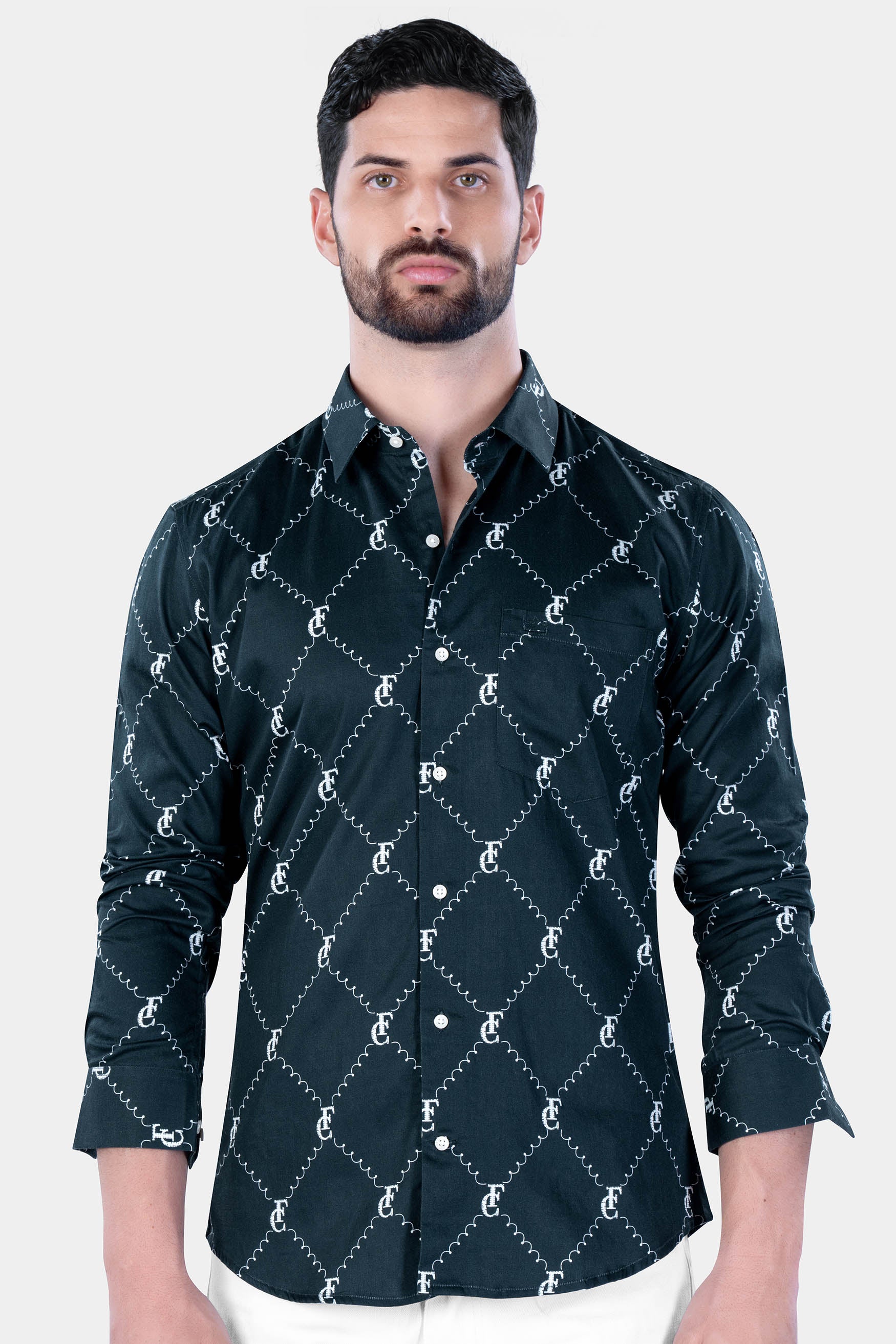 Firefly Blue and White with Brand Elements and Geometric Printed Subtle Sheen Super Soft Premium Cotton Designer Shirt 12100-38, 12100-H-38, 12100-39, 12100-H-39, 12100-40, 12100-H-40, 12100-42, 12100-H-42, 12100-44, 12100-H-44, 12100-46, 12100-H-46, 12100-48, 12100-H-48, 12100-50, 12100-H-50, 12100-52, 12100-H-52