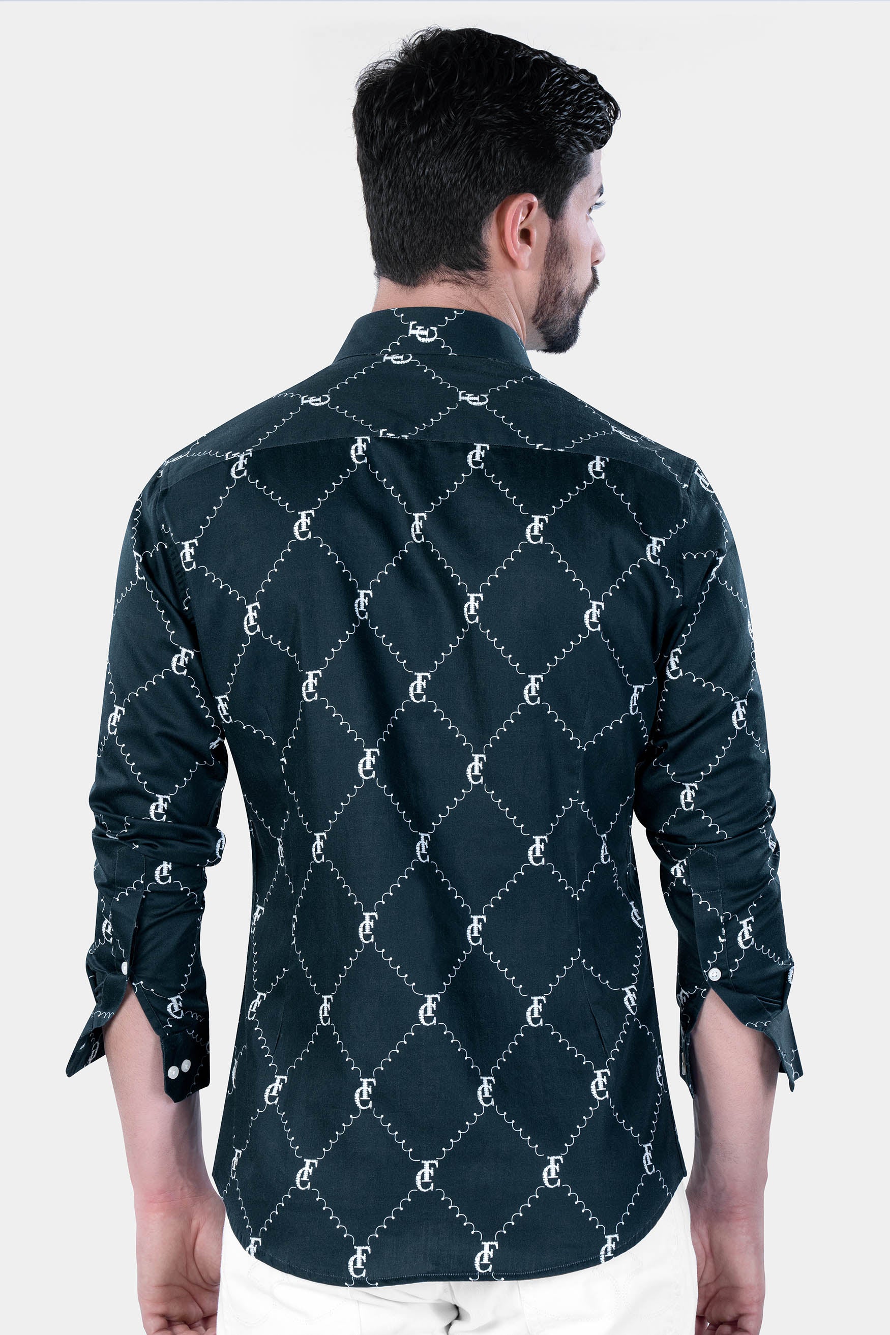 Firefly Blue and White with Brand Elements and Geometric Printed Subtle Sheen Super Soft Premium Cotton Designer Shirt 12100-38, 12100-H-38, 12100-39, 12100-H-39, 12100-40, 12100-H-40, 12100-42, 12100-H-42, 12100-44, 12100-H-44, 12100-46, 12100-H-46, 12100-48, 12100-H-48, 12100-50, 12100-H-50, 12100-52, 12100-H-52