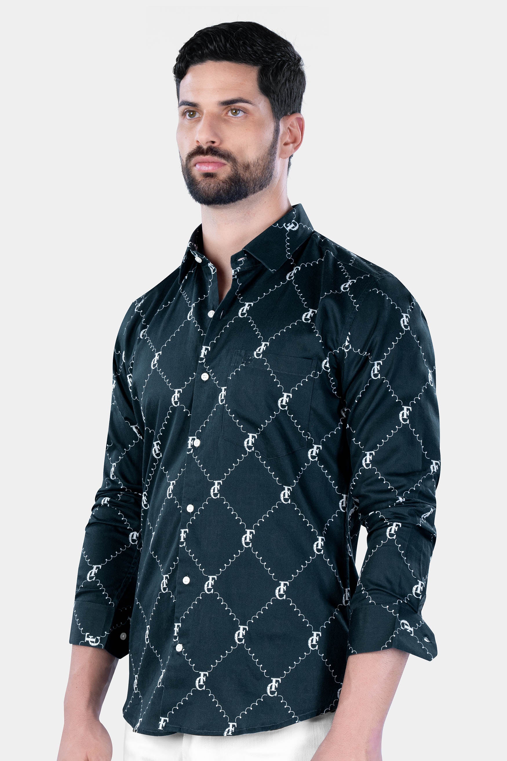 Firefly Blue and White with Brand Elements and Geometric Printed Subtle Sheen Super Soft Premium Cotton Designer Shirt 12100-38, 12100-H-38, 12100-39, 12100-H-39, 12100-40, 12100-H-40, 12100-42, 12100-H-42, 12100-44, 12100-H-44, 12100-46, 12100-H-46, 12100-48, 12100-H-48, 12100-50, 12100-H-50, 12100-52, 12100-H-52