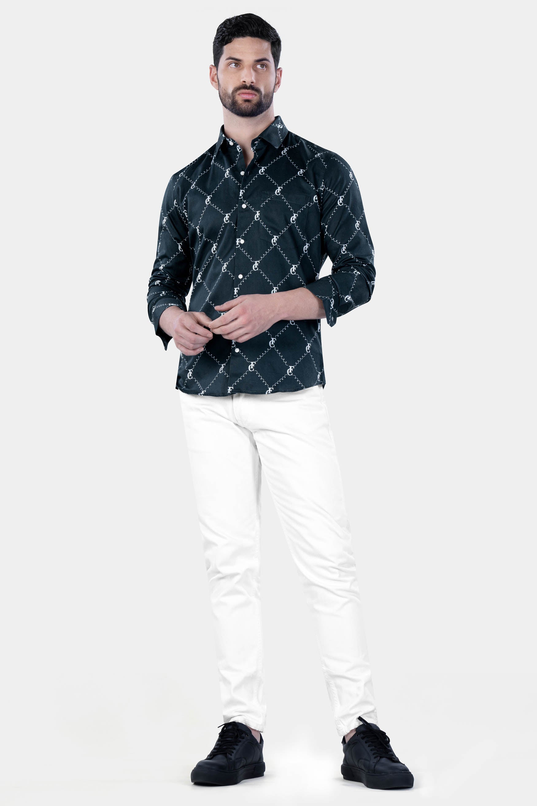 Firefly Blue and White with Brand Elements and Geometric Printed Subtle Sheen Super Soft Premium Cotton Designer Shirt 12100-38, 12100-H-38, 12100-39, 12100-H-39, 12100-40, 12100-H-40, 12100-42, 12100-H-42, 12100-44, 12100-H-44, 12100-46, 12100-H-46, 12100-48, 12100-H-48, 12100-50, 12100-H-50, 12100-52, 12100-H-52