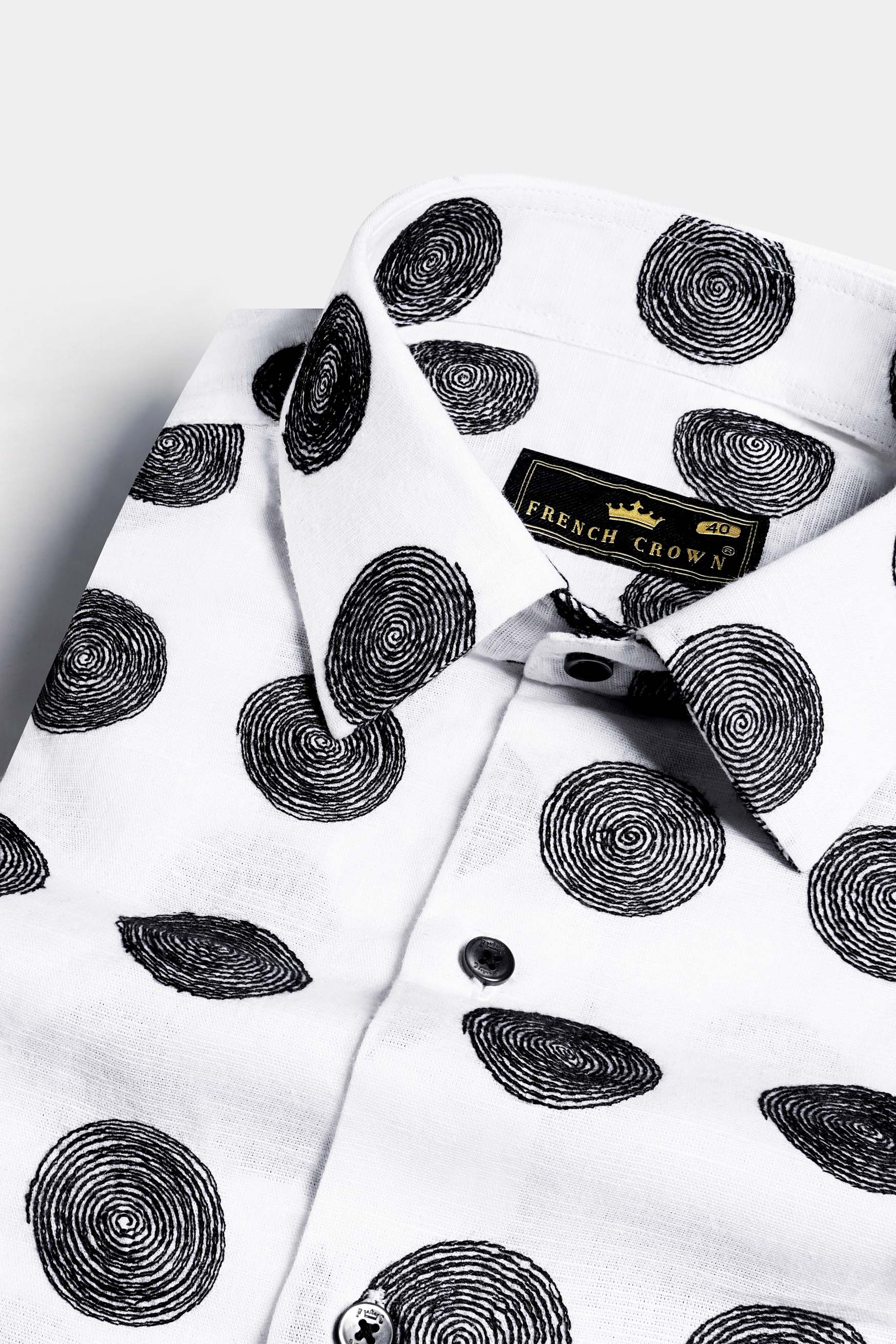 Bright White Spiral Embroidered Luxurious Linen Designer Shirt 12101-BLK-E355-38, 12101-BLK-E355-H-38, 12101-BLK-E355-39, 12101-BLK-E355-H-39, 12101-BLK-E355-40, 12101-BLK-E355-H-40, 12101-BLK-E355-42, 12101-BLK-E355-H-42, 12101-BLK-E355-44, 12101-BLK-E355-H-44, 12101-BLK-E355-46, 12101-BLK-E355-H-46, 12101-BLK-E355-48, 12101-BLK-E355-H-48, 12101-BLK-E355-50, 12101-BLK-E355-H-50, 12101-BLK-E355-52, 12101-BLK-E355-H-52