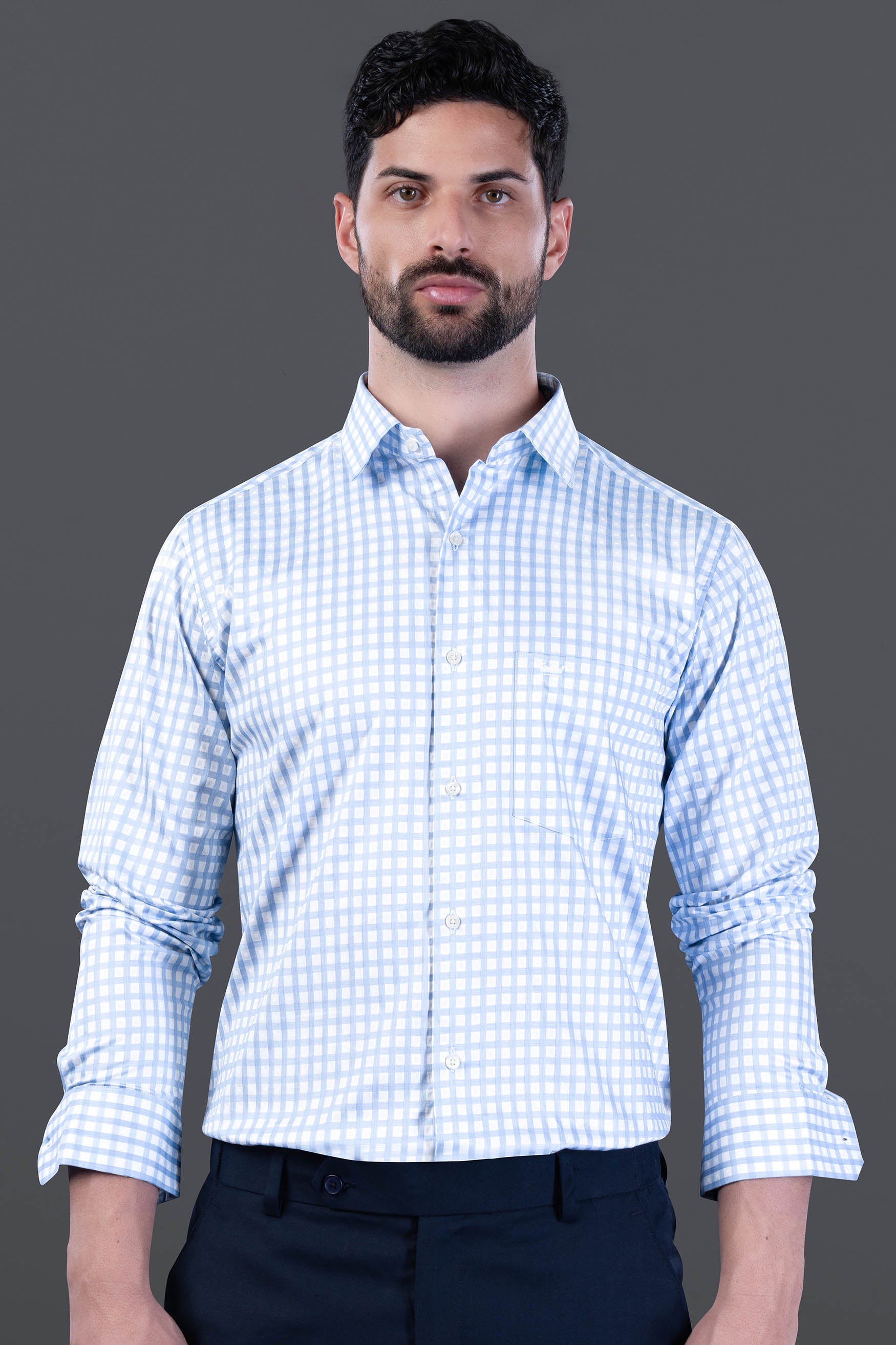 Jordy Blue and White Checked Dobby Textured Premium Giza Cotton Shirt 12113-38, 12113-H-38, 12113-39, 12113-H-39, 12113-40, 12113-H-40, 12113-42, 12113-H-42, 12113-44, 12113-H-44, 12113-46, 12113-H-46, 12113-48, 12113-H-48, 12113-50, 12113-H-50, 12113-52, 12113-H-52