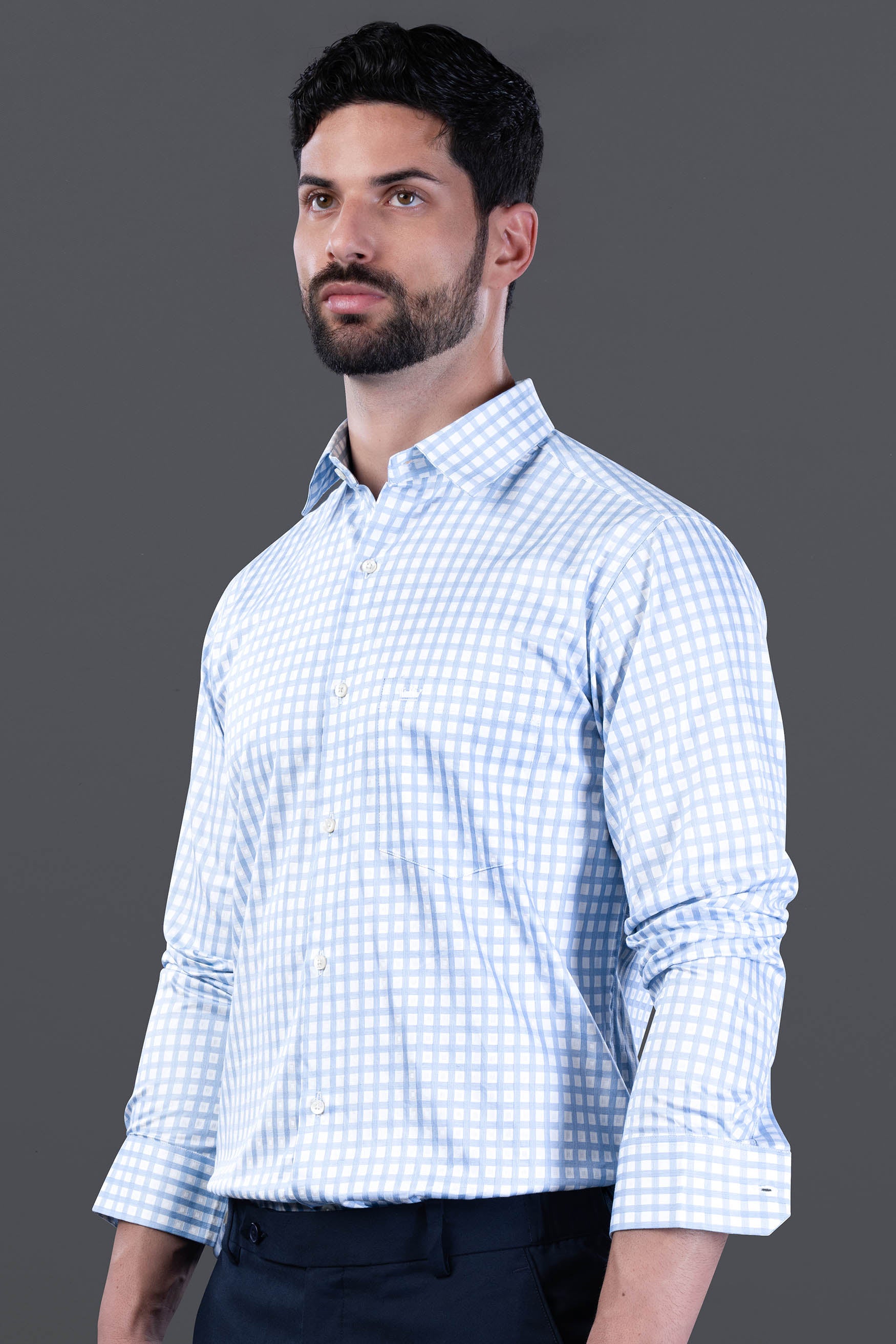 Jordy Blue and White Checked Dobby Textured Premium Giza Cotton Shirt 12113-38, 12113-H-38, 12113-39, 12113-H-39, 12113-40, 12113-H-40, 12113-42, 12113-H-42, 12113-44, 12113-H-44, 12113-46, 12113-H-46, 12113-48, 12113-H-48, 12113-50, 12113-H-50, 12113-52, 12113-H-52