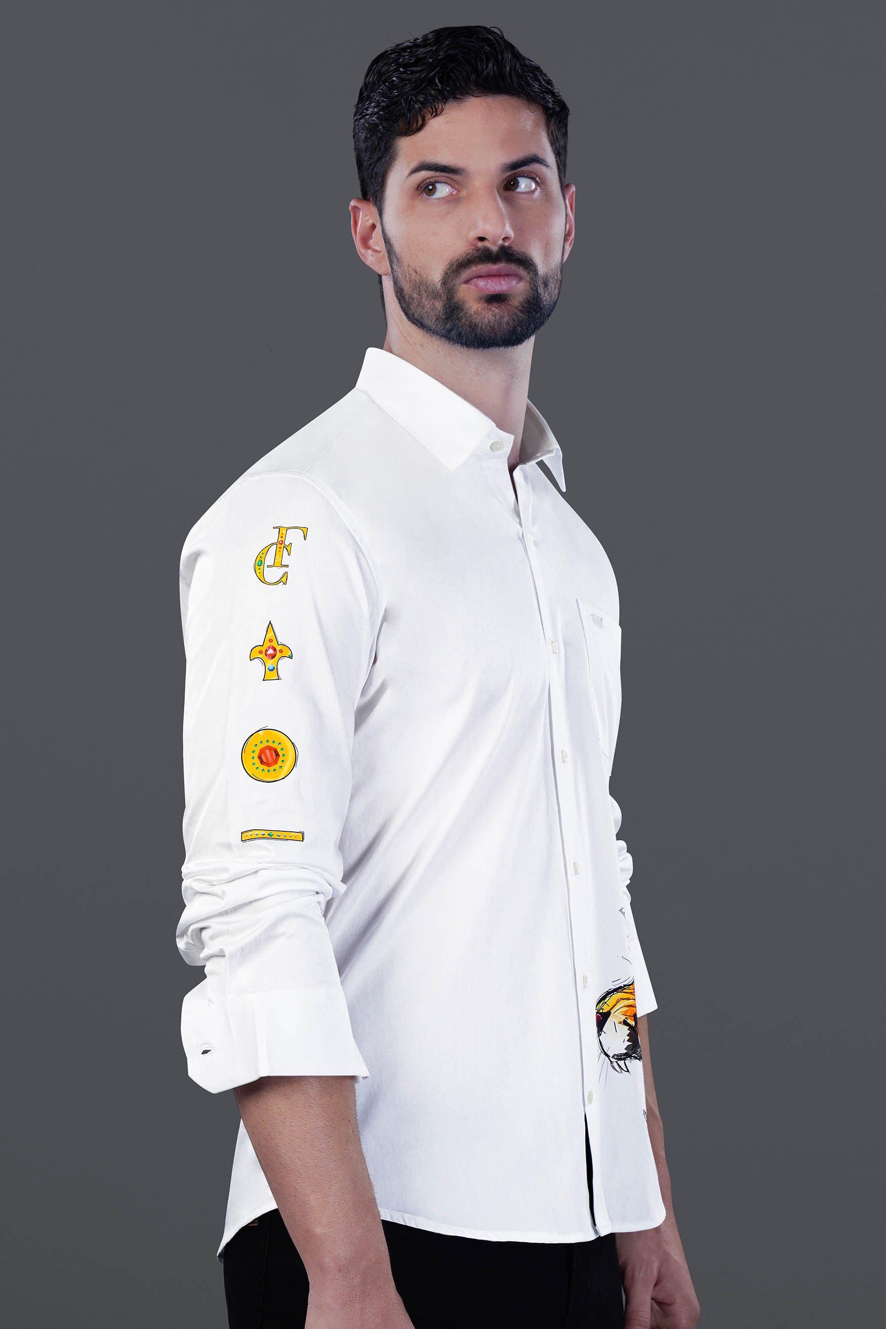 Bright White Brand Elements with Tiger Printed Premium Cotton Designer Shirt 12114-RPRT124-38, 12114-RPRT124-H-38, 12114-RPRT124-39, 12114-RPRT124-H-39, 12114-RPRT124-40, 12114-RPRT124-H-40, 12114-RPRT124-42, 12114-RPRT124-H-42, 12114-RPRT124-44, 12114-RPRT124-H-44, 12114-RPRT124-46, 12114-RPRT124-H-46, 12114-RPRT124-48, 12114-RPRT124-H-48, 12114-RPRT124-50, 12114-RPRT124-H-50, 12114-RPRT124-52, 12114-RPRT124-H-52
