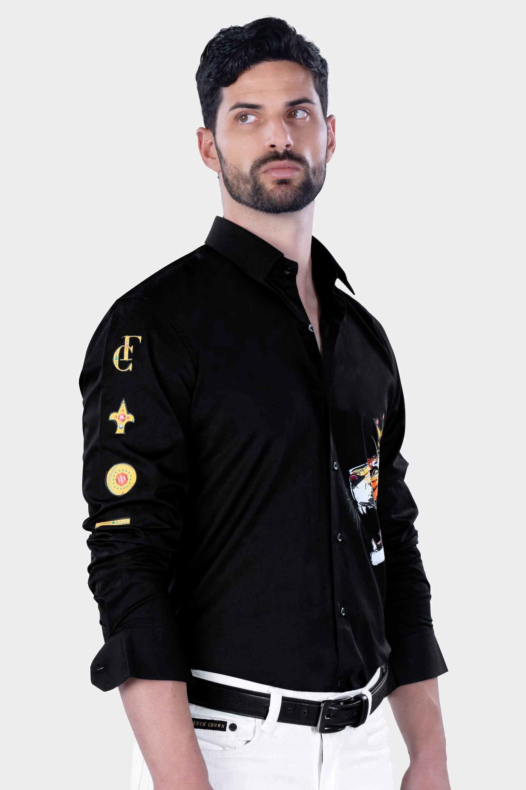 Jade Black Brand Elements with Tiger Printed Subtle Sheen Super Soft Premium Cotton Designer Shirt 12117-BLK-RPRT124-38, 12117-BLK-RPRT124-H-38, 12117-BLK-RPRT124-39, 12117-BLK-RPRT124-H-39, 12117-BLK-RPRT124-40, 12117-BLK-RPRT124-H-40, 12117-BLK-RPRT124-42, 12117-BLK-RPRT124-H-42, 12117-BLK-RPRT124-44, 12117-BLK-RPRT124-H-44, 12117-BLK-RPRT124-46, 12117-BLK-RPRT124-H-46, 12117-BLK-RPRT124-48, 12117-BLK-RPRT124-H-48, 12117-BLK-RPRT124-50, 12117-BLK-RPRT124-H-50, 12117-BLK-RPRT124-52, 12117-BLK-RPRT124-H-52