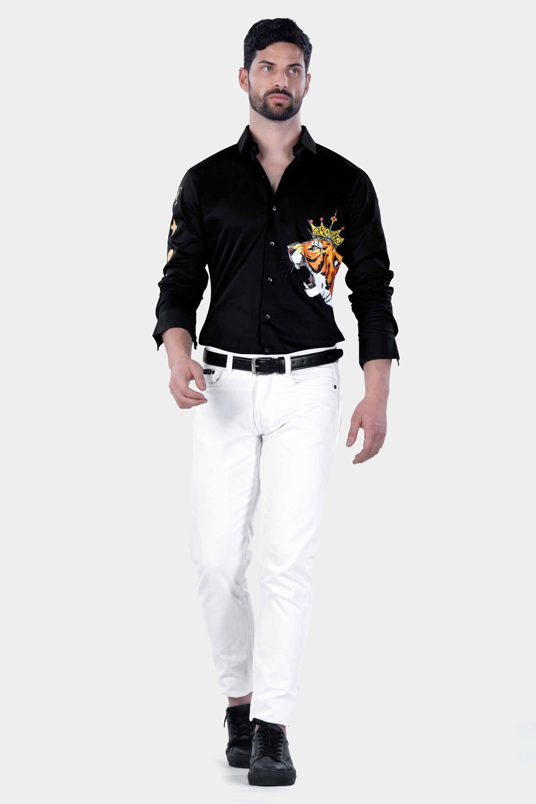 Jade Black Brand Elements with Tiger Printed Subtle Sheen Super Soft Premium Cotton Designer Shirt 12117-BLK-RPRT124-38, 12117-BLK-RPRT124-H-38, 12117-BLK-RPRT124-39, 12117-BLK-RPRT124-H-39, 12117-BLK-RPRT124-40, 12117-BLK-RPRT124-H-40, 12117-BLK-RPRT124-42, 12117-BLK-RPRT124-H-42, 12117-BLK-RPRT124-44, 12117-BLK-RPRT124-H-44, 12117-BLK-RPRT124-46, 12117-BLK-RPRT124-H-46, 12117-BLK-RPRT124-48, 12117-BLK-RPRT124-H-48, 12117-BLK-RPRT124-50, 12117-BLK-RPRT124-H-50, 12117-BLK-RPRT124-52, 12117-BLK-RPRT124-H-52