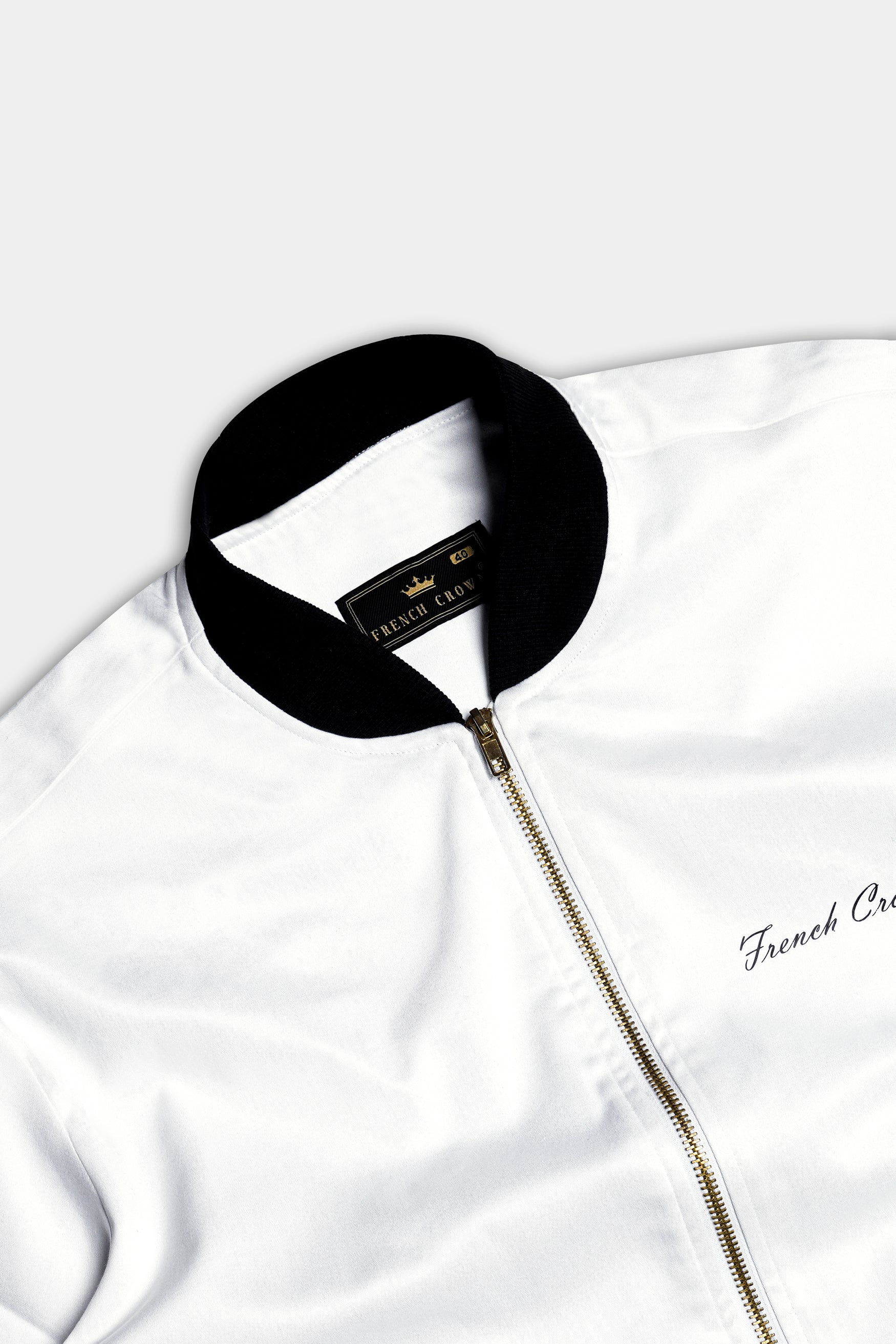 Bright White Lion Embroidered Chambray Designer Bomber Jacket