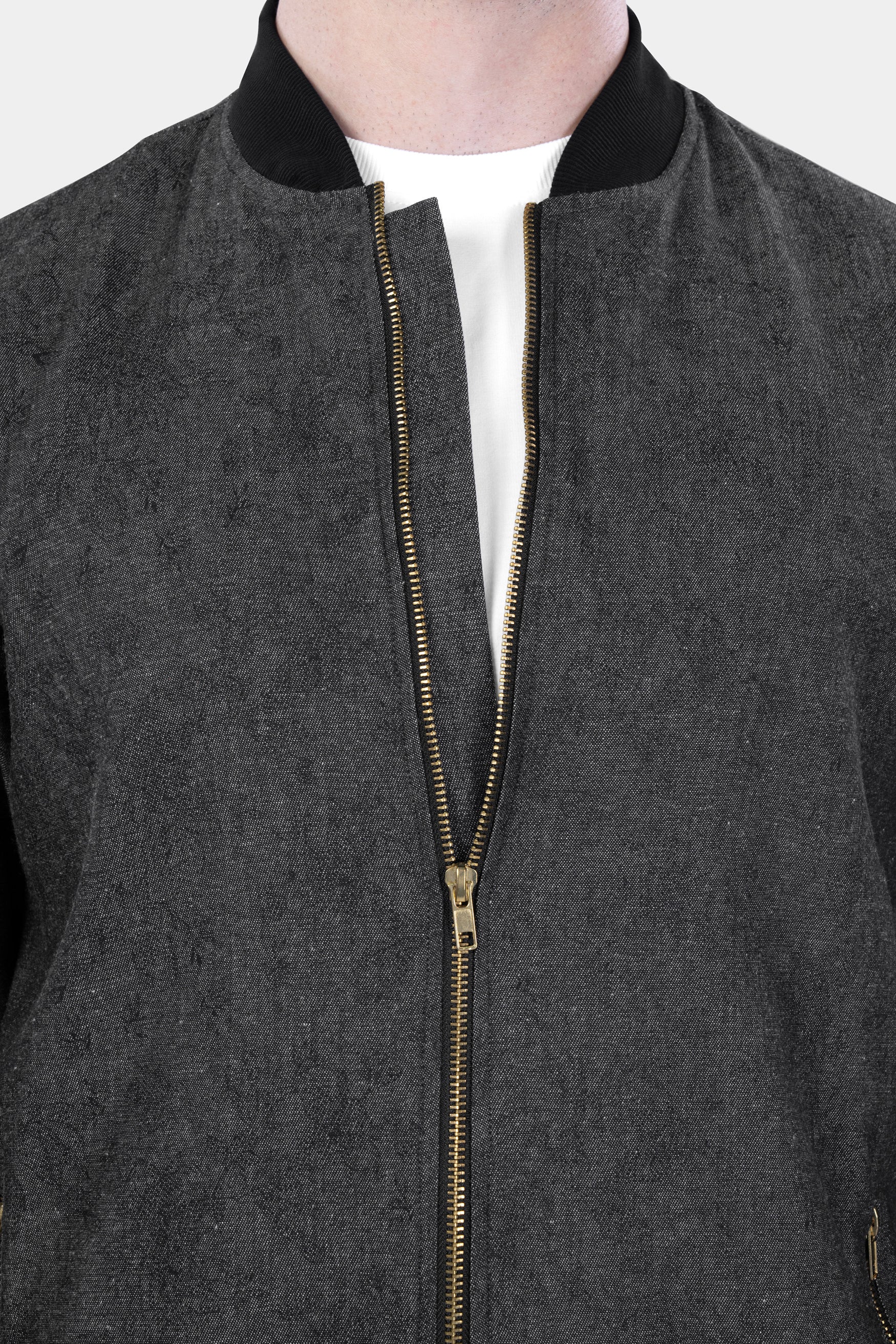 Iridium Gray Jacquard Textured Premium Giza Cotton Bomber Jacket