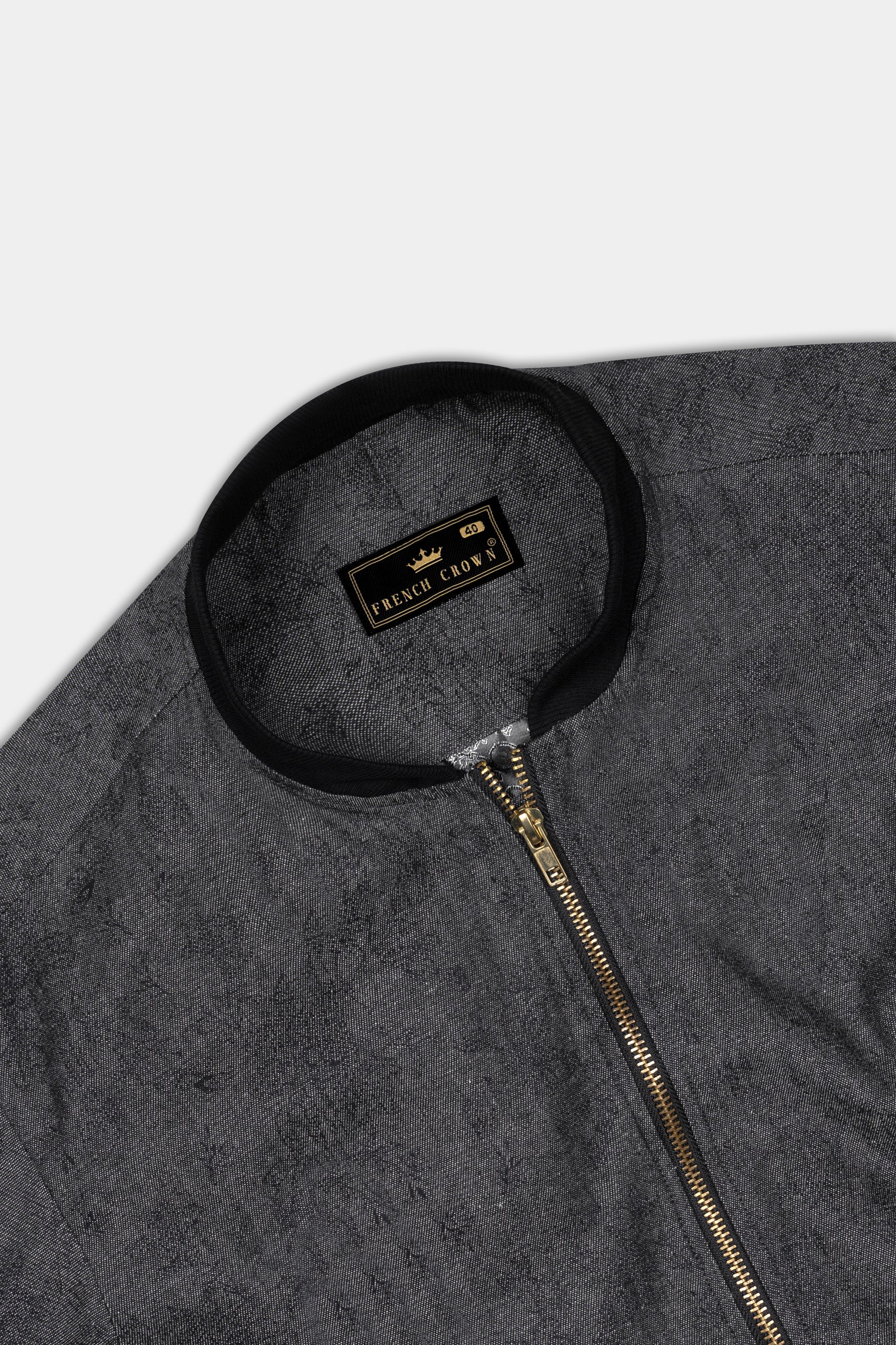 Iridium Gray Jacquard Textured Premium Giza Cotton Bomber Jacket