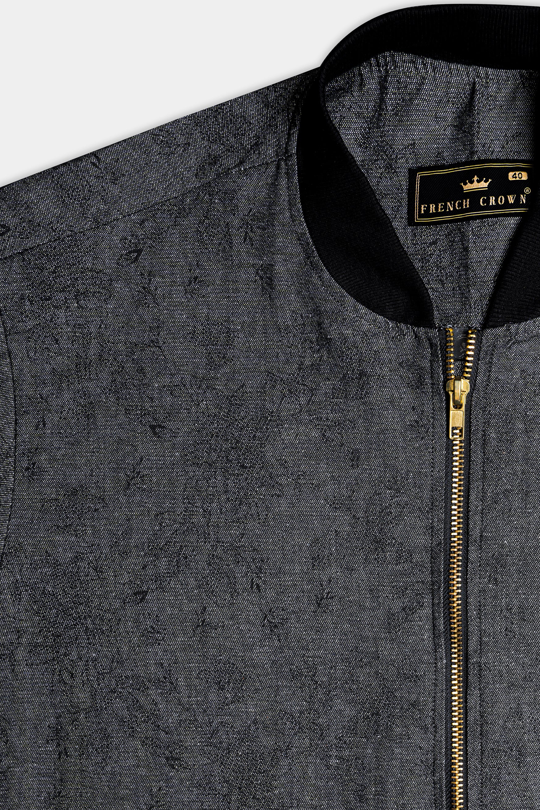 Iridium Gray Jacquard Textured Premium Giza Cotton Bomber Jacket