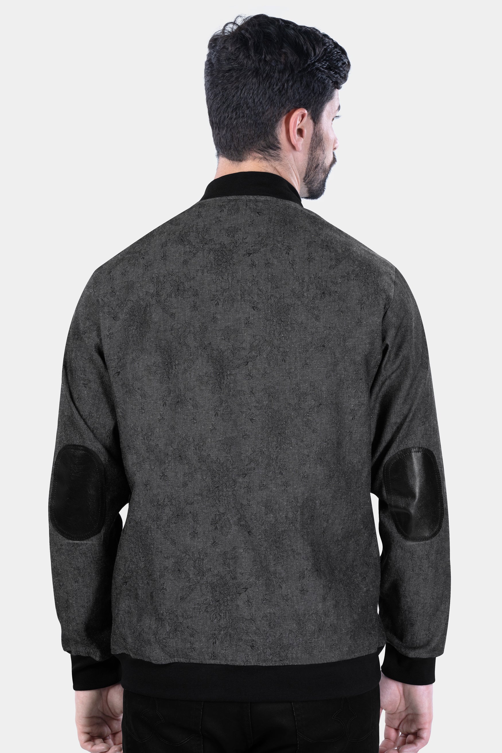 Iridium Gray Jacquard Textured Premium Giza Cotton Bomber Jacket