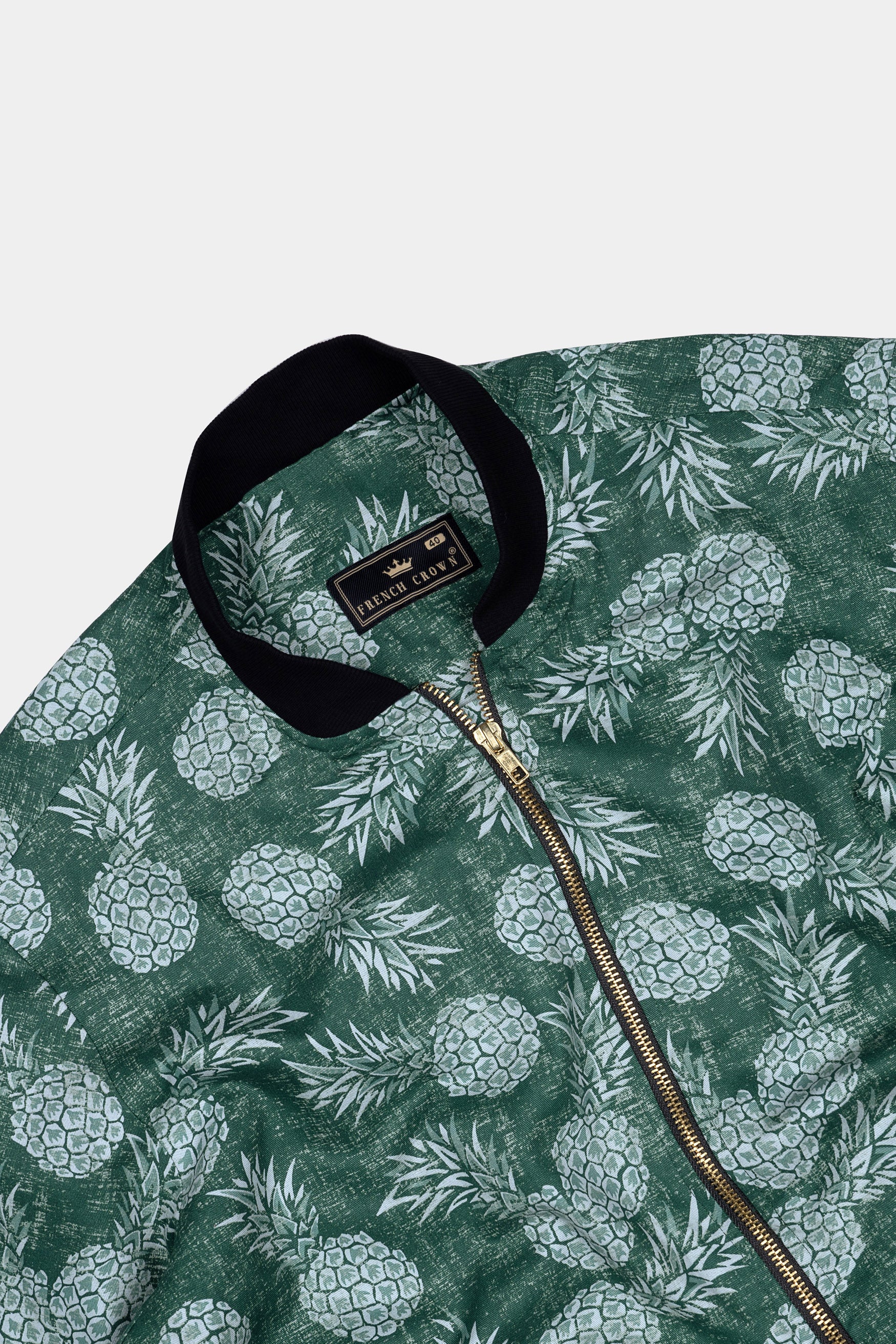 Plantation Green Pineapple Printed Premium Cotton Bomber Jacket