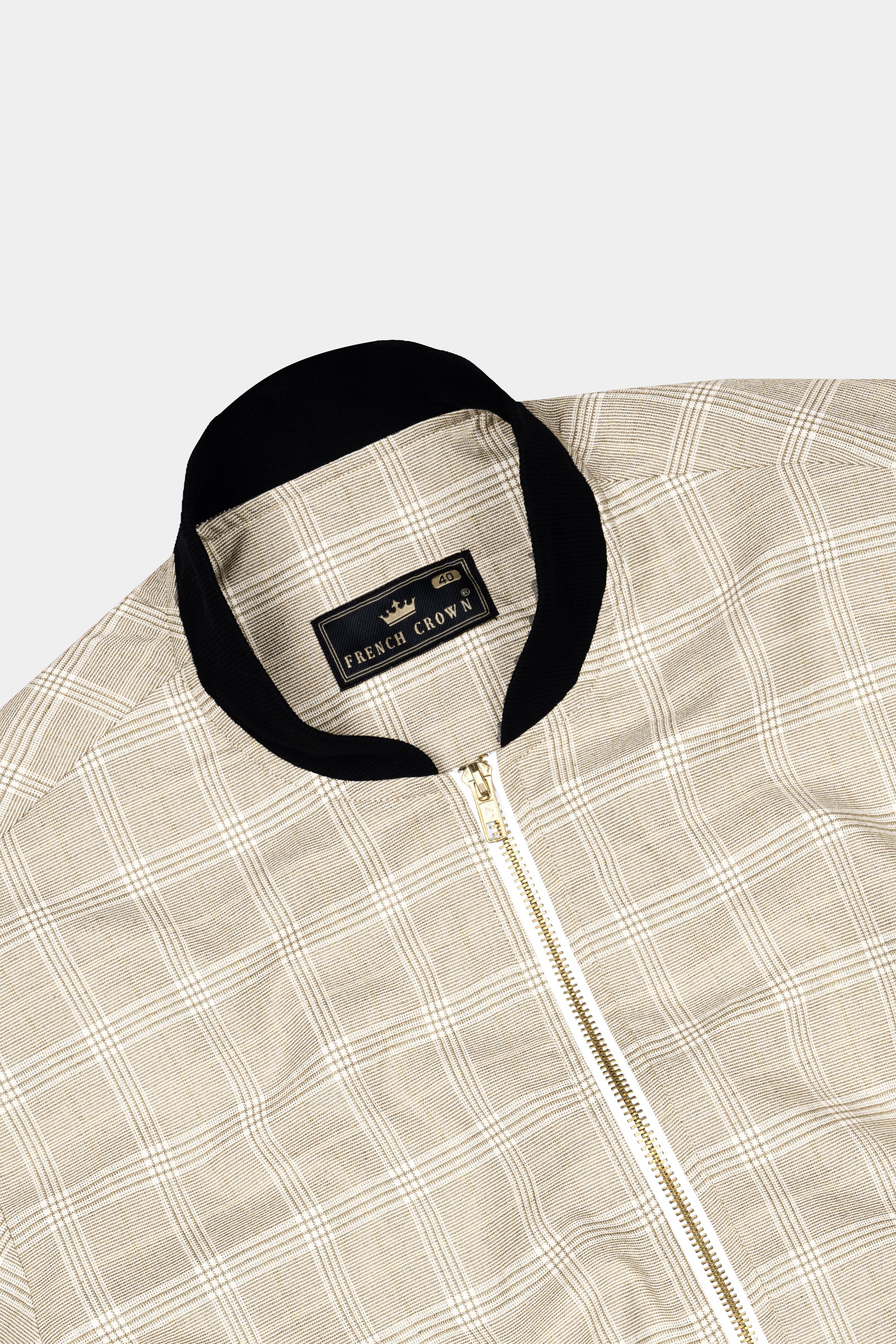 Soft Amber Beige Plaid Premium Cotton Jacket