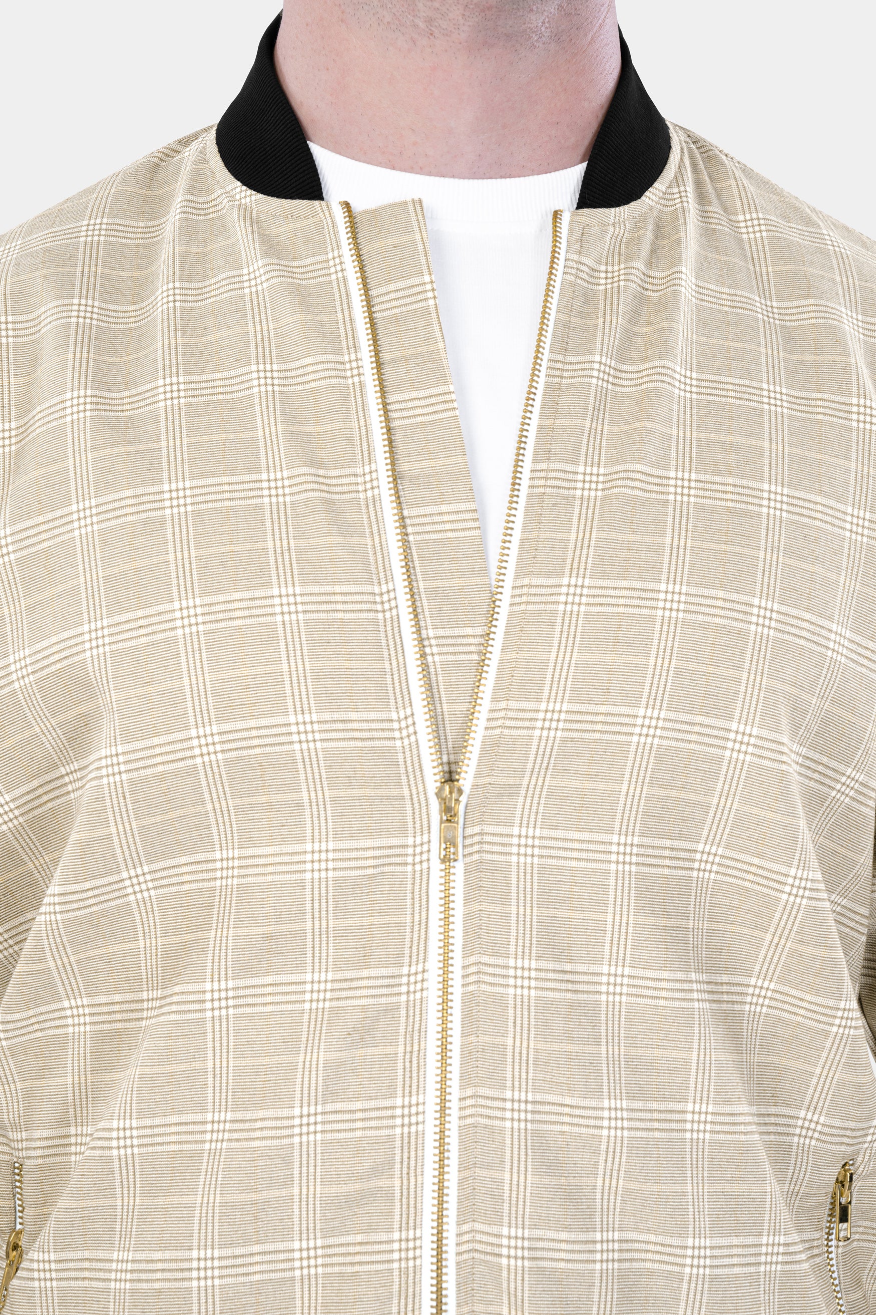 Soft Amber Beige Plaid Premium Cotton Jacket