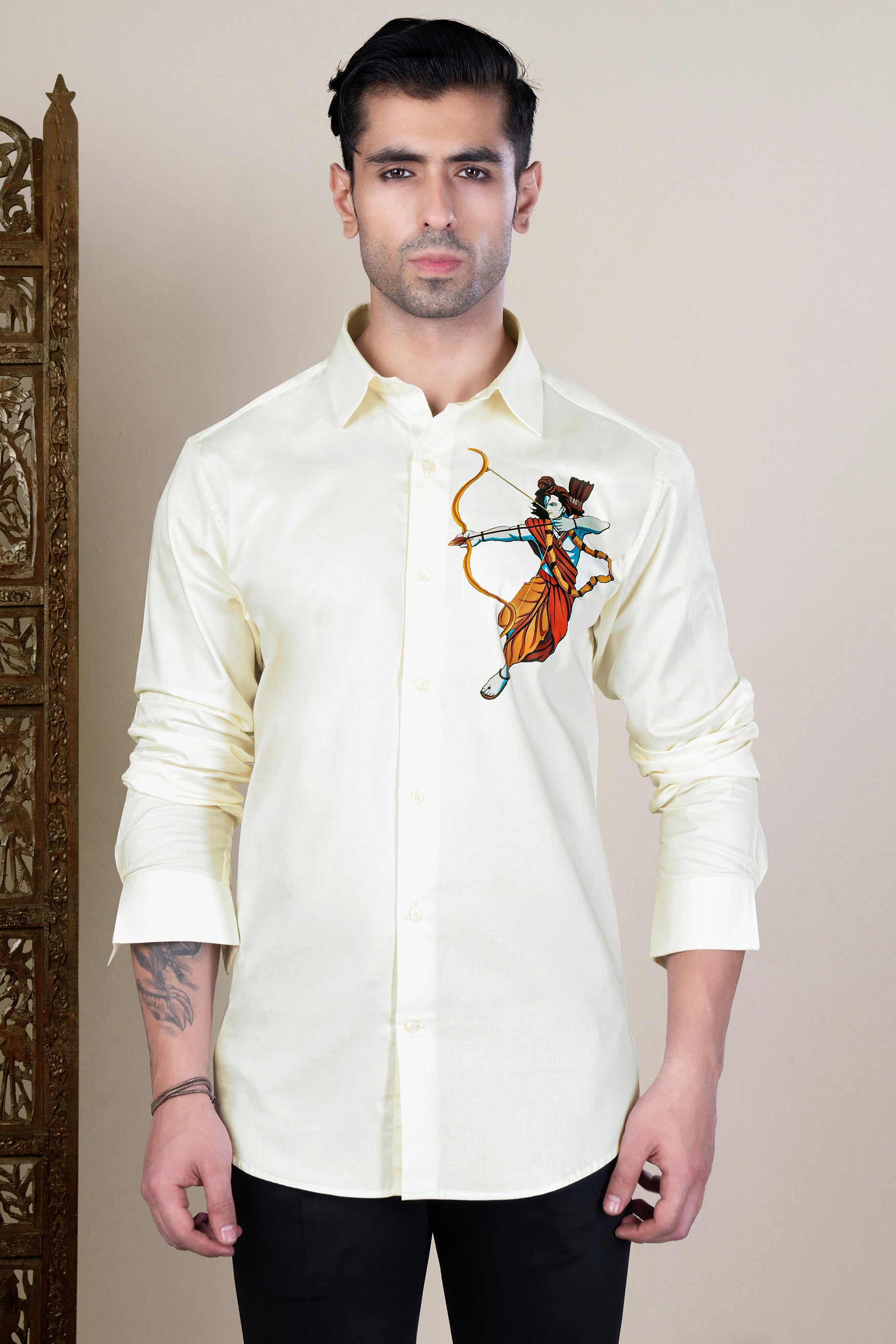 Merino Cream Lord Rama Printed Subtle Sheen Super Soft Premium Cotton Designer Shirt 12164-NP-RPRT125-38, 12164-NP-RPRT125-H-38, 12164-NP-RPRT125-39, 12164-NP-RPRT125-H-39, 12164-NP-RPRT125-40, 12164-NP-RPRT125-H-40, 12164-NP-RPRT125-42, 12164-NP-RPRT125-H-42, 12164-NP-RPRT125-44, 12164-NP-RPRT125-H-44, 12164-NP-RPRT125-46, 12164-NP-RPRT125-H-46, 12164-NP-RPRT125-48, 12164-NP-RPRT125-H-48, 12164-NP-RPRT125-50, 12164-NP-RPRT125-H-50, 12164-NP-RPRT125-52, 12164-NP-RPRT125-H-52