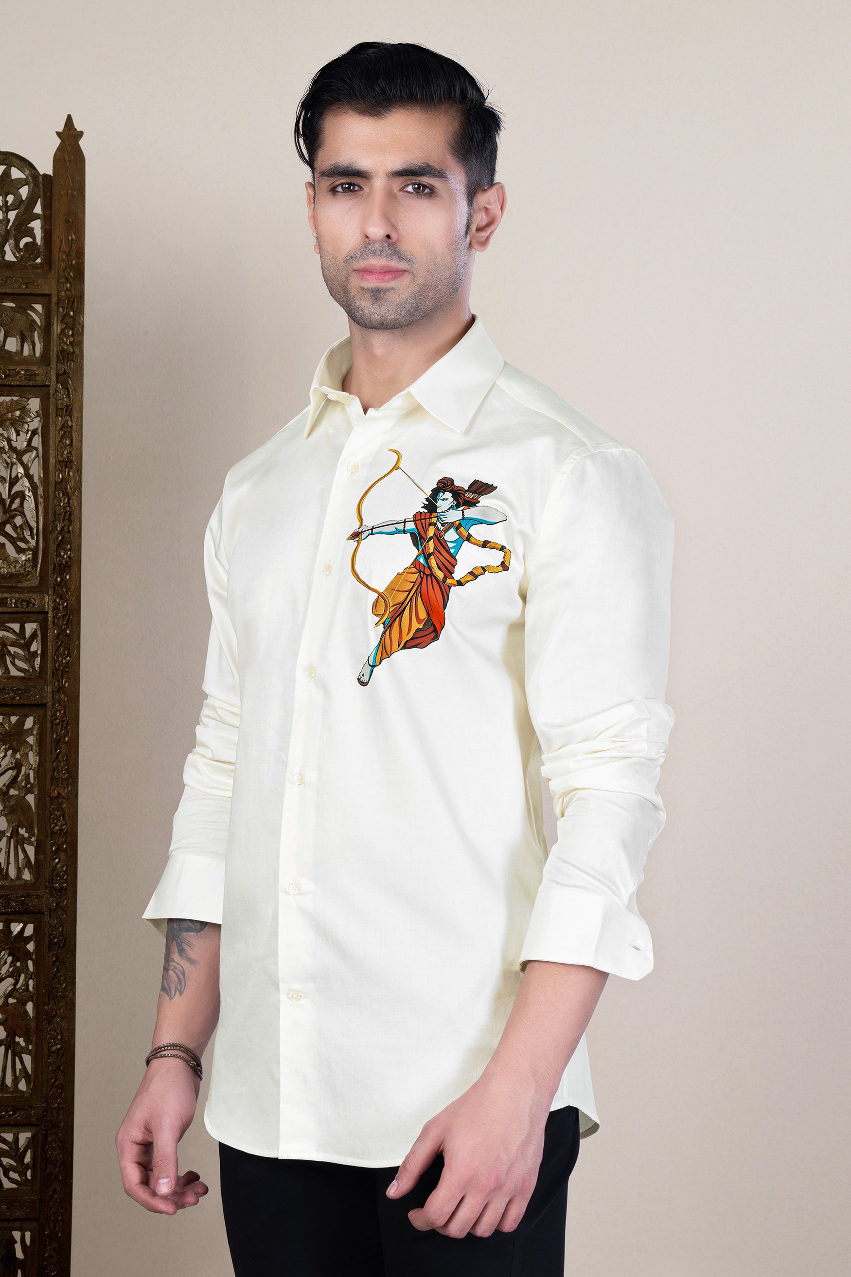 Merino Cream Lord Rama Printed Subtle Sheen Super Soft Premium Cotton Designer Shirt 12164-NP-RPRT125-38, 12164-NP-RPRT125-H-38, 12164-NP-RPRT125-39, 12164-NP-RPRT125-H-39, 12164-NP-RPRT125-40, 12164-NP-RPRT125-H-40, 12164-NP-RPRT125-42, 12164-NP-RPRT125-H-42, 12164-NP-RPRT125-44, 12164-NP-RPRT125-H-44, 12164-NP-RPRT125-46, 12164-NP-RPRT125-H-46, 12164-NP-RPRT125-48, 12164-NP-RPRT125-H-48, 12164-NP-RPRT125-50, 12164-NP-RPRT125-H-50, 12164-NP-RPRT125-52, 12164-NP-RPRT125-H-52