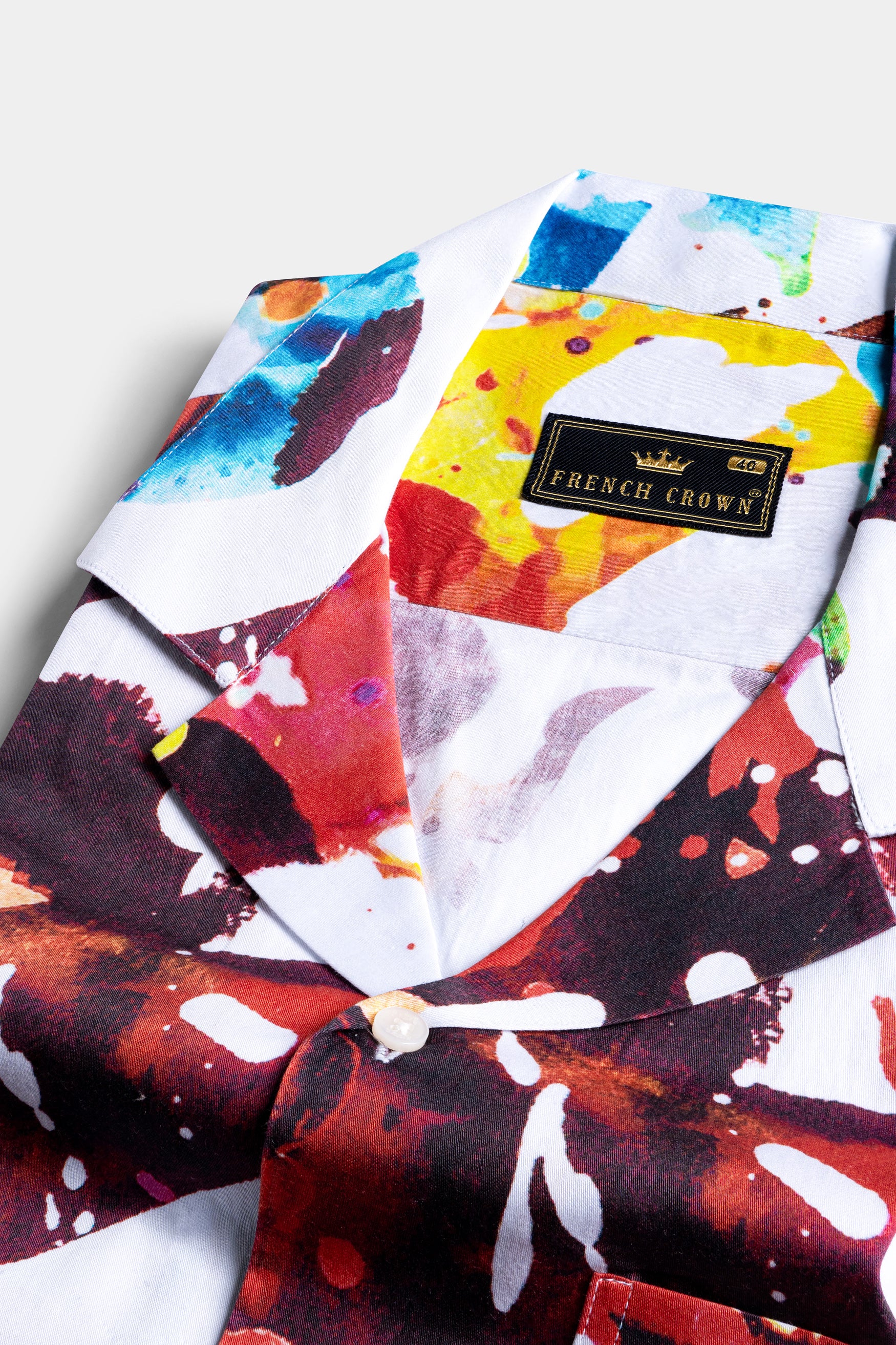 Bright White and Jasmine Yellow Multicolour Water Splash Printed Subtle Sheen Super Soft Premium Cotton Designer Shirt 12184-CC-SS-38, 12184-CC-SS-39, 12184-CC-SS-40, 12184-CC-SS-42, 12184-CC-SS-44, 12184-CC-SS-46, 12184-CC-SS-48, 12184-CC-SS-50, 12184-CC-SS-52
