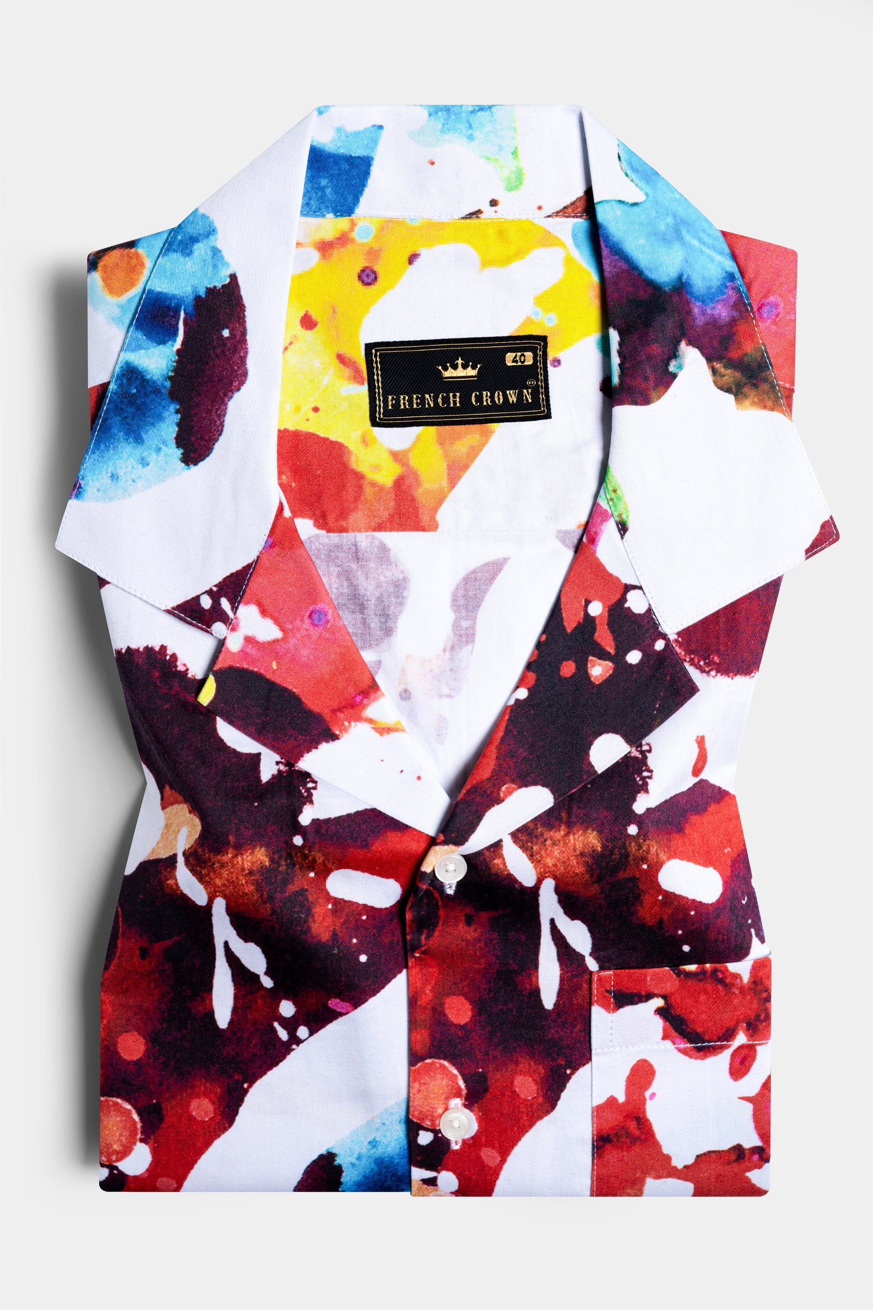 Bright White and Jasmine Yellow Multicolour Water Splash Printed Subtle Sheen Super Soft Premium Cotton Designer Shirt 12184-CC-SS-38, 12184-CC-SS-39, 12184-CC-SS-40, 12184-CC-SS-42, 12184-CC-SS-44, 12184-CC-SS-46, 12184-CC-SS-48, 12184-CC-SS-50, 12184-CC-SS-52