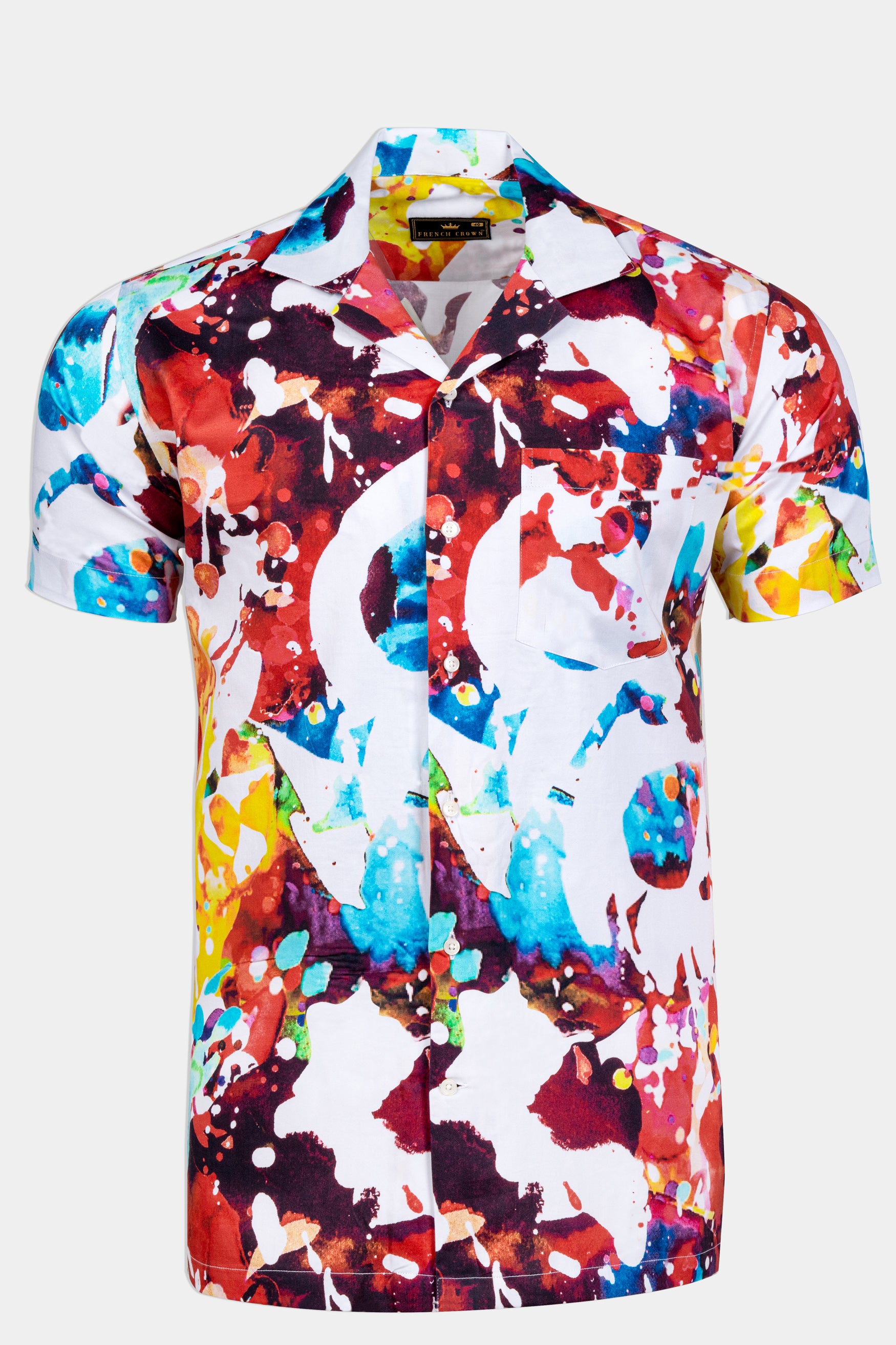 Bright White and Jasmine Yellow Multicolour Water Splash Printed Subtle Sheen Super Soft Premium Cotton Designer Shirt 12184-CC-SS-38, 12184-CC-SS-39, 12184-CC-SS-40, 12184-CC-SS-42, 12184-CC-SS-44, 12184-CC-SS-46, 12184-CC-SS-48, 12184-CC-SS-50, 12184-CC-SS-52