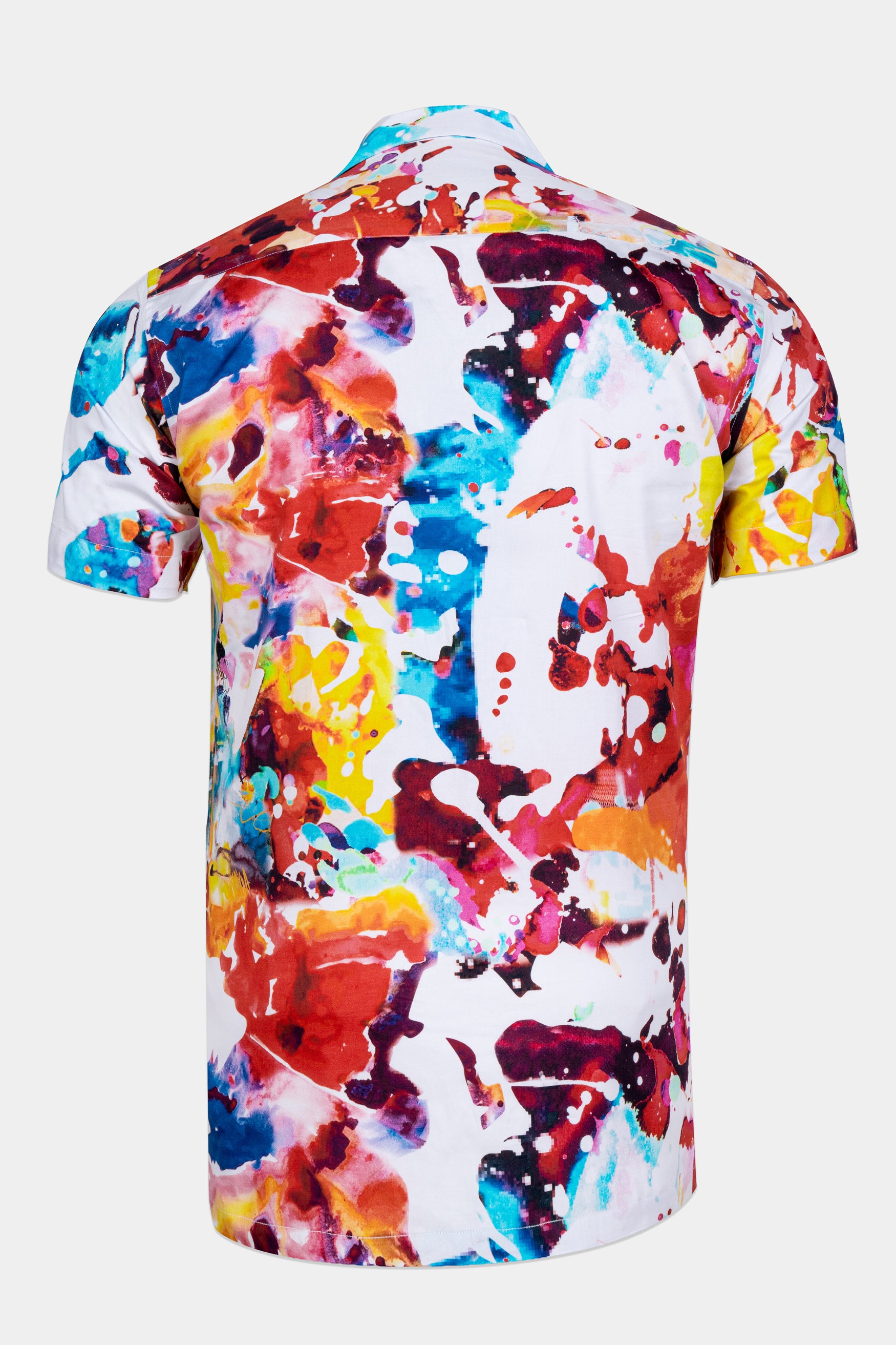 Bright White and Jasmine Yellow Multicolour Water Splash Printed Subtle Sheen Super Soft Premium Cotton Designer Shirt 12184-CC-SS-38, 12184-CC-SS-39, 12184-CC-SS-40, 12184-CC-SS-42, 12184-CC-SS-44, 12184-CC-SS-46, 12184-CC-SS-48, 12184-CC-SS-50, 12184-CC-SS-52