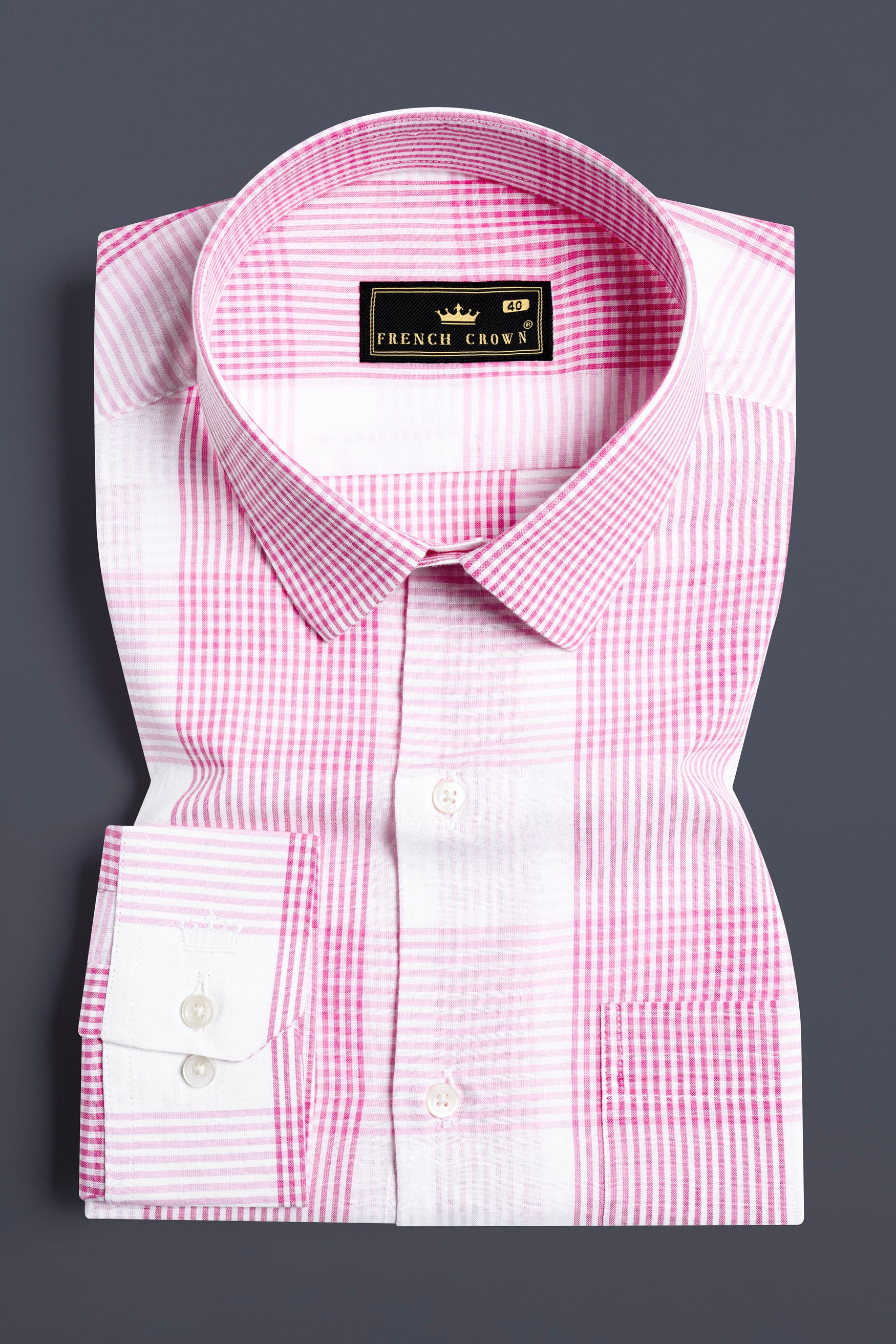 Bright White and Cadillac Pink Gingham Checkered Premium Cotton Shirt 12194-38, 12194-H-38, 12194-39, 12194-H-39, 12194-40, 12194-H-40, 12194-42, 12194-H-42, 12194-44, 12194-H-44, 12194-46, 12194-H-46, 12194-48, 12194-H-48, 12194-50, 12194-H-50, 12194-52, 12194-H-52