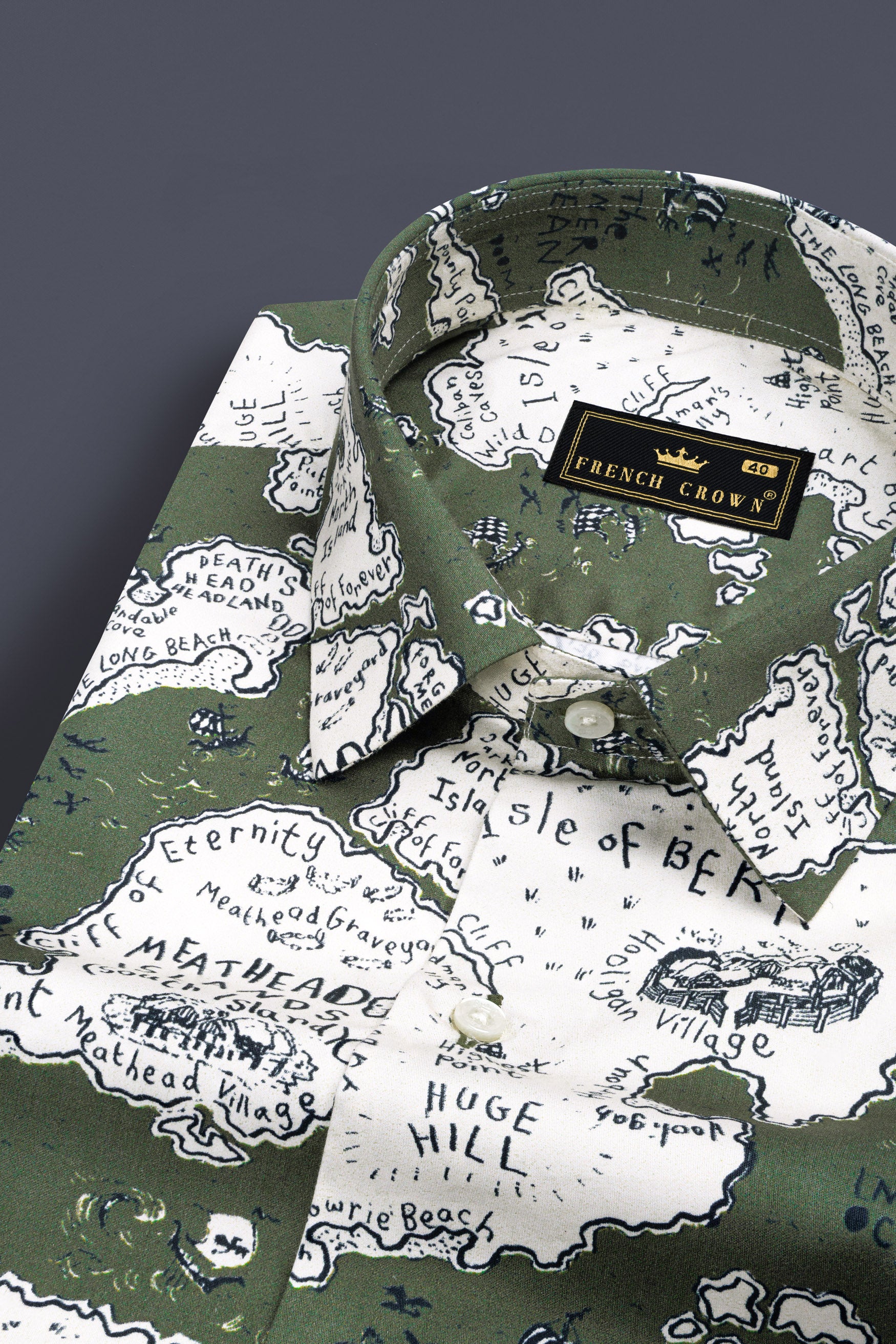Dune Green and Spring Cream Map Printed Subtle Sheen Super Soft Premium Cotton Designer Shirt 12252-38, 12252-H-38, 12252-39, 12252-H-39, 12252-40, 12252-H-40, 12252-42, 12252-H-42, 12252-44, 12252-H-44, 12252-46, 12252-H-46, 12252-48, 12252-H-48, 12252-50, 12252-H-50, 12252-52, 12252-H-52