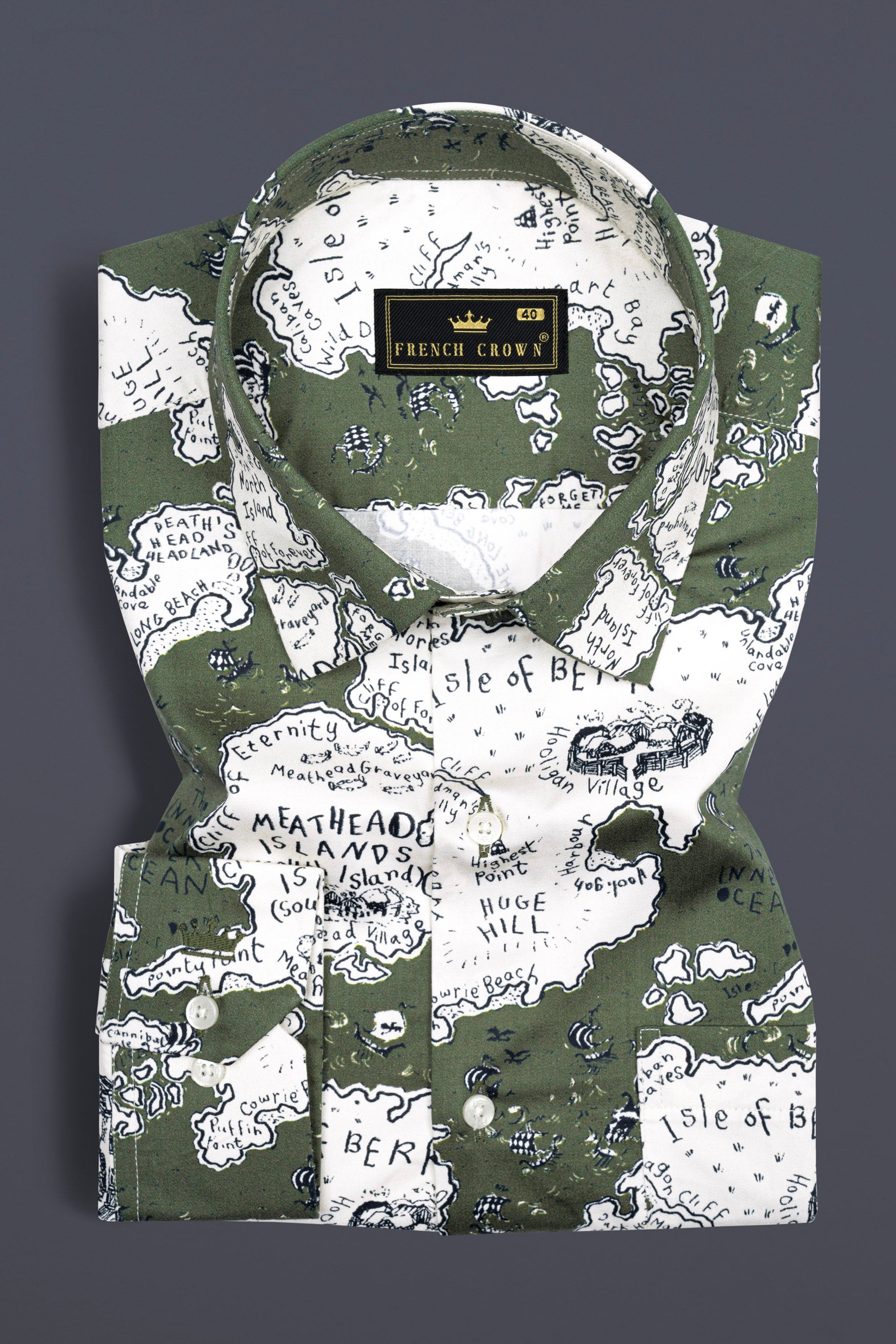 Dune Green and Spring Cream Map Printed Subtle Sheen Super Soft Premium Cotton Designer Shirt 12252-38, 12252-H-38, 12252-39, 12252-H-39, 12252-40, 12252-H-40, 12252-42, 12252-H-42, 12252-44, 12252-H-44, 12252-46, 12252-H-46, 12252-48, 12252-H-48, 12252-50, 12252-H-50, 12252-52, 12252-H-52