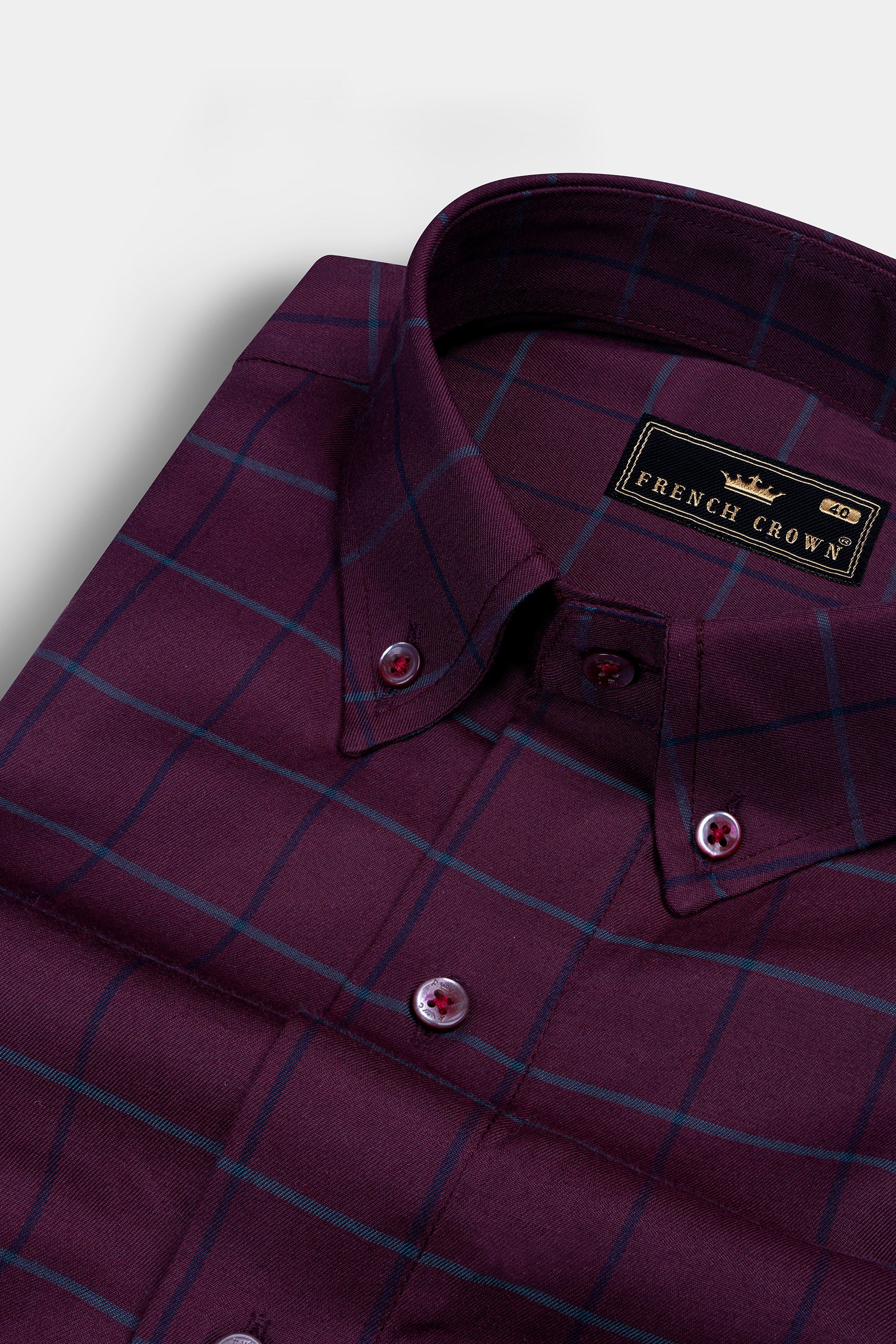 Wine Berry Checkered Premium Cotton Shirt