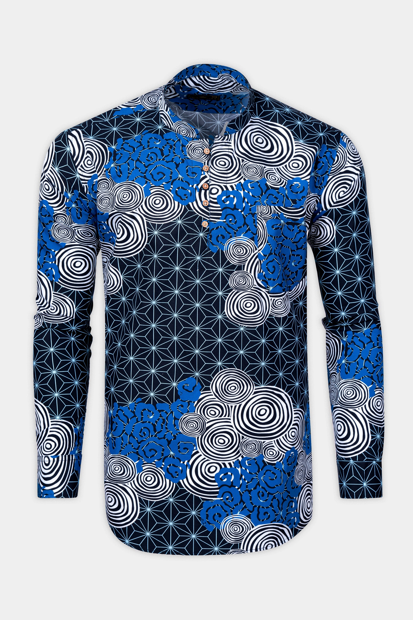 Jade Black And French Blue with Galactic Printed Premium Cotton Kurta Shirt