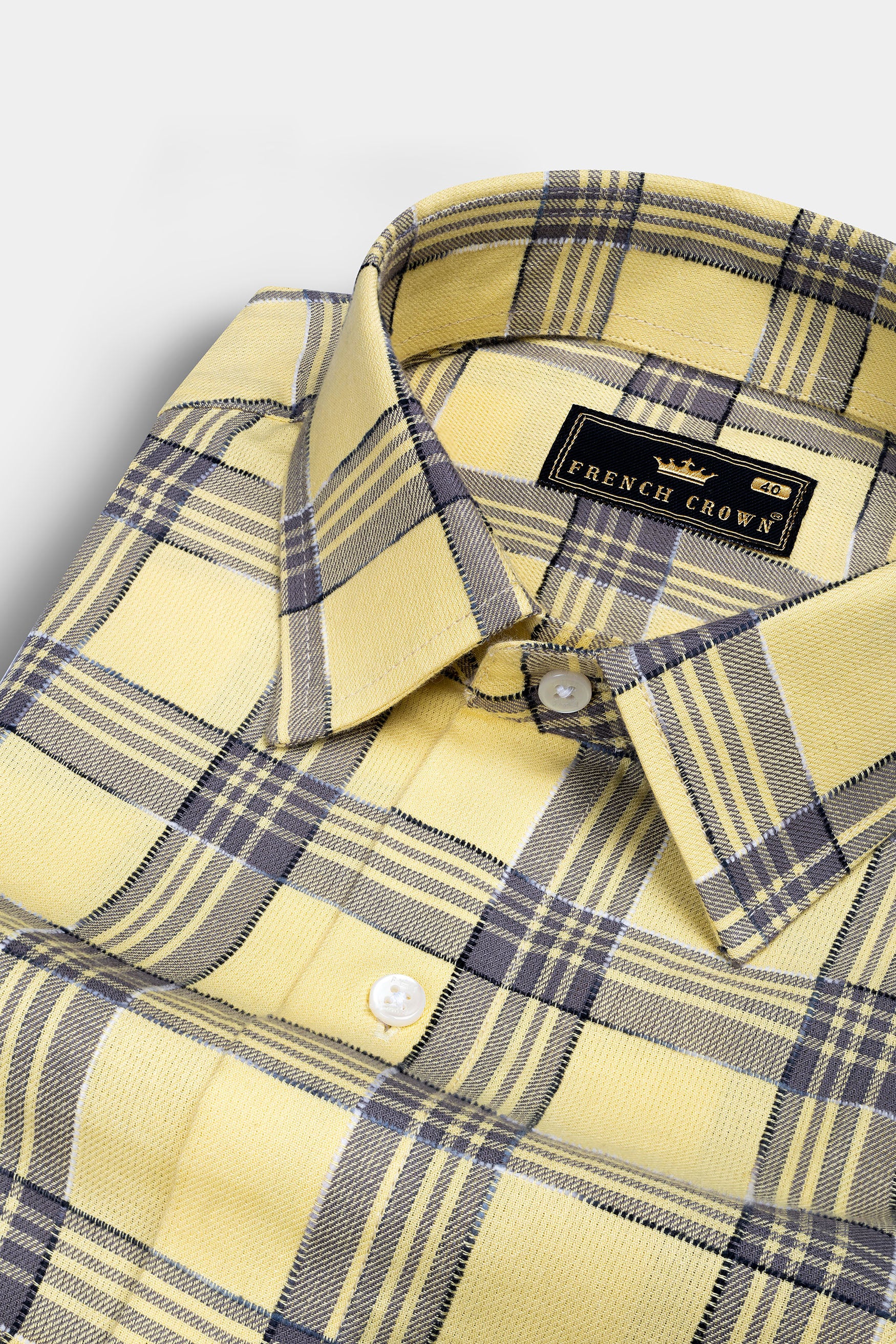 Maize Yellow And Dolphin Gray Checked Dobby Textured Premium Giza Cotton Shirt 12364-38, 12364-H-38, 12364-39, 12364-H-39, 12364-40, 12364-H-40, 12364-42, 12364-H-42, 12364-44, 12364-H-44, 12364-46, 12364-H-46, 12364-48, 12364-H-48, 12364-50, 12364-H-50, 12364-52, 12364-H-52
