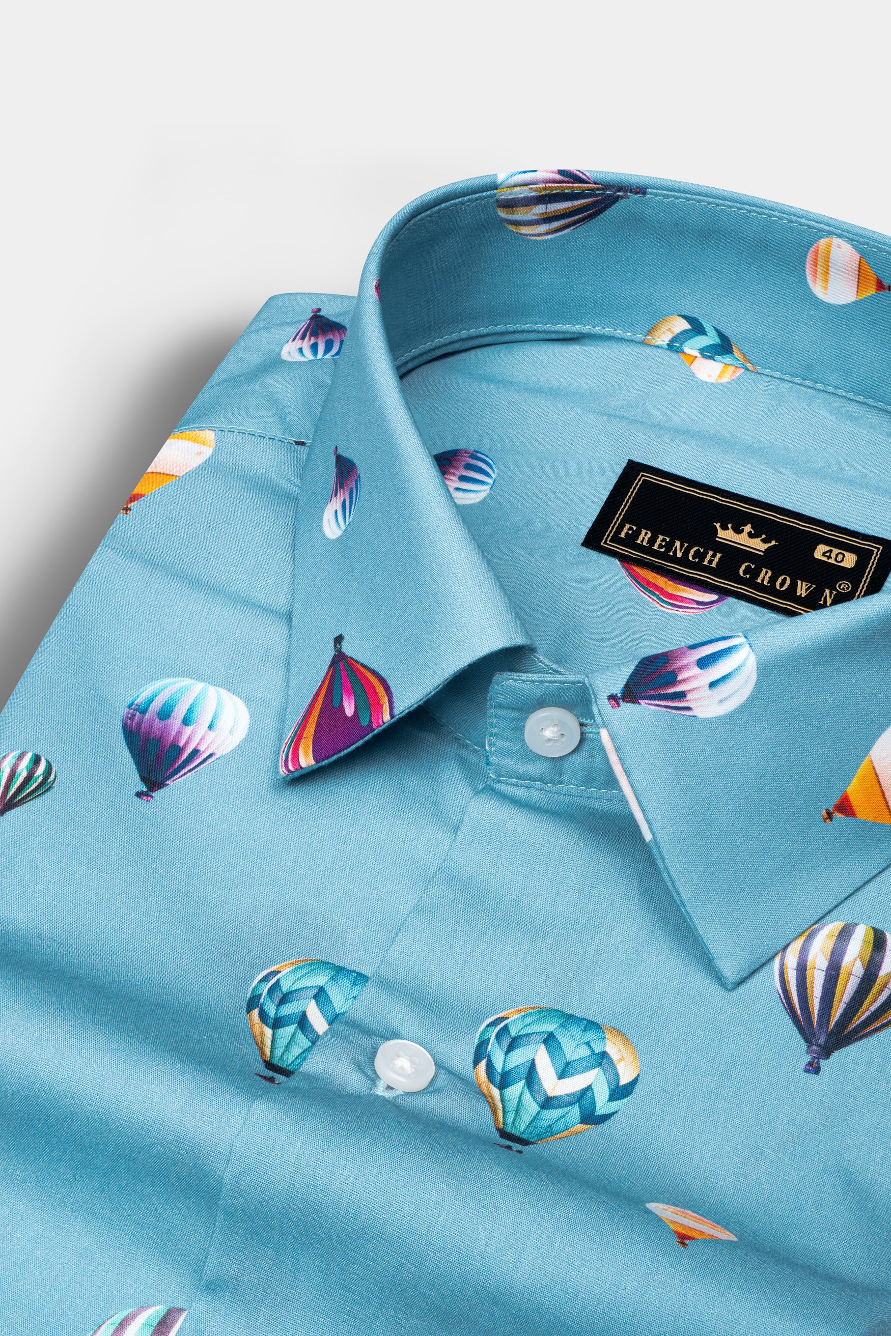Fountain Blue hot Air Balloon printed Poplin Giza Cotton Shirt 12393-38, 12393-H-38, 12393-39, 12393-H-39, 12393-40, 12393-H-40, 12393-42, 12393-H-42, 12393-44, 12393-H-44, 12393-46, 12393-H-46, 12393-48, 12393-H-48, 12393-50, 12393-H-50, 12393-52, 12393-H-52
