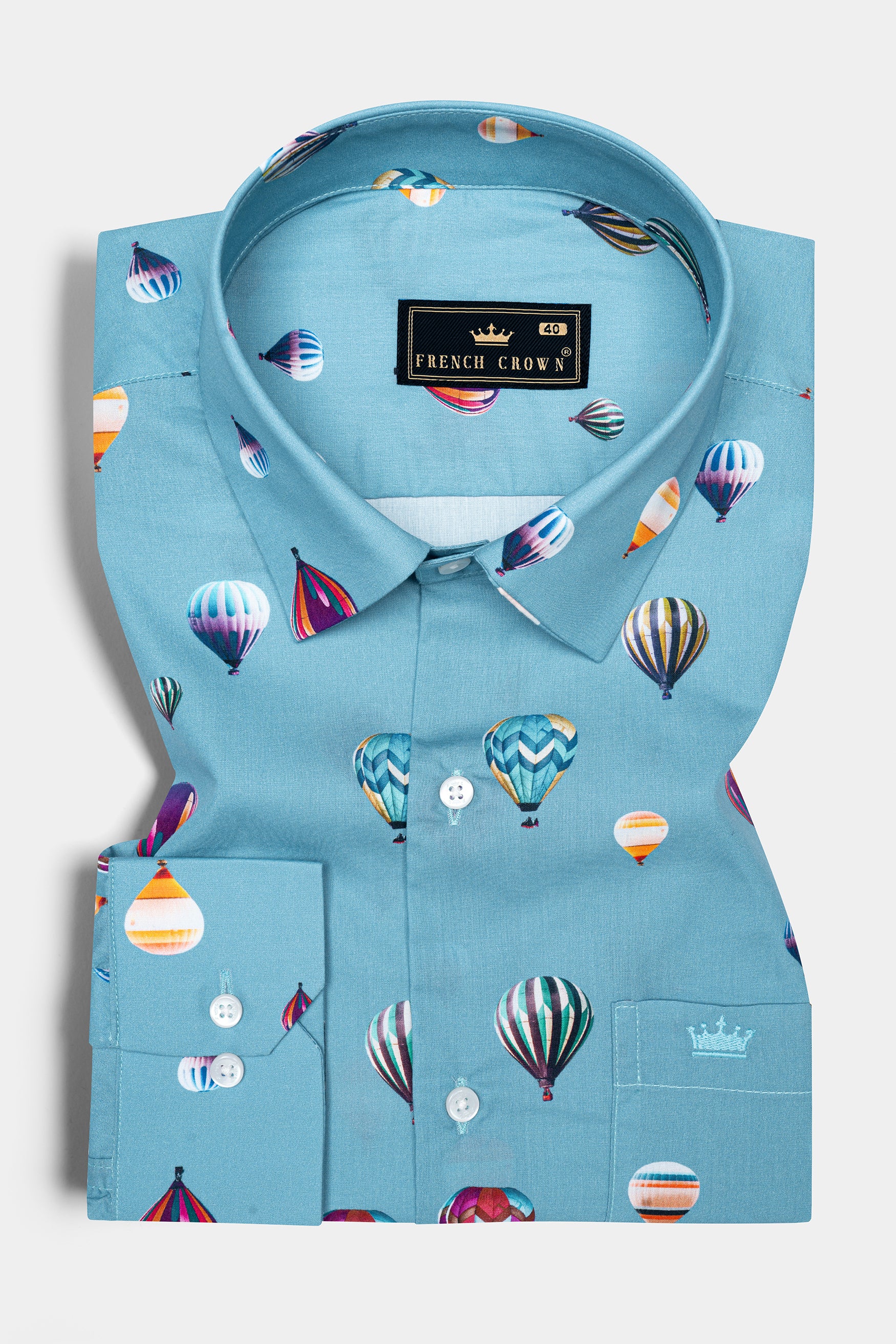 Fountain Blue hot Air Balloon printed Poplin Giza Cotton Shirt 12393-38, 12393-H-38, 12393-39, 12393-H-39, 12393-40, 12393-H-40, 12393-42, 12393-H-42, 12393-44, 12393-H-44, 12393-46, 12393-H-46, 12393-48, 12393-H-48, 12393-50, 12393-H-50, 12393-52, 12393-H-52