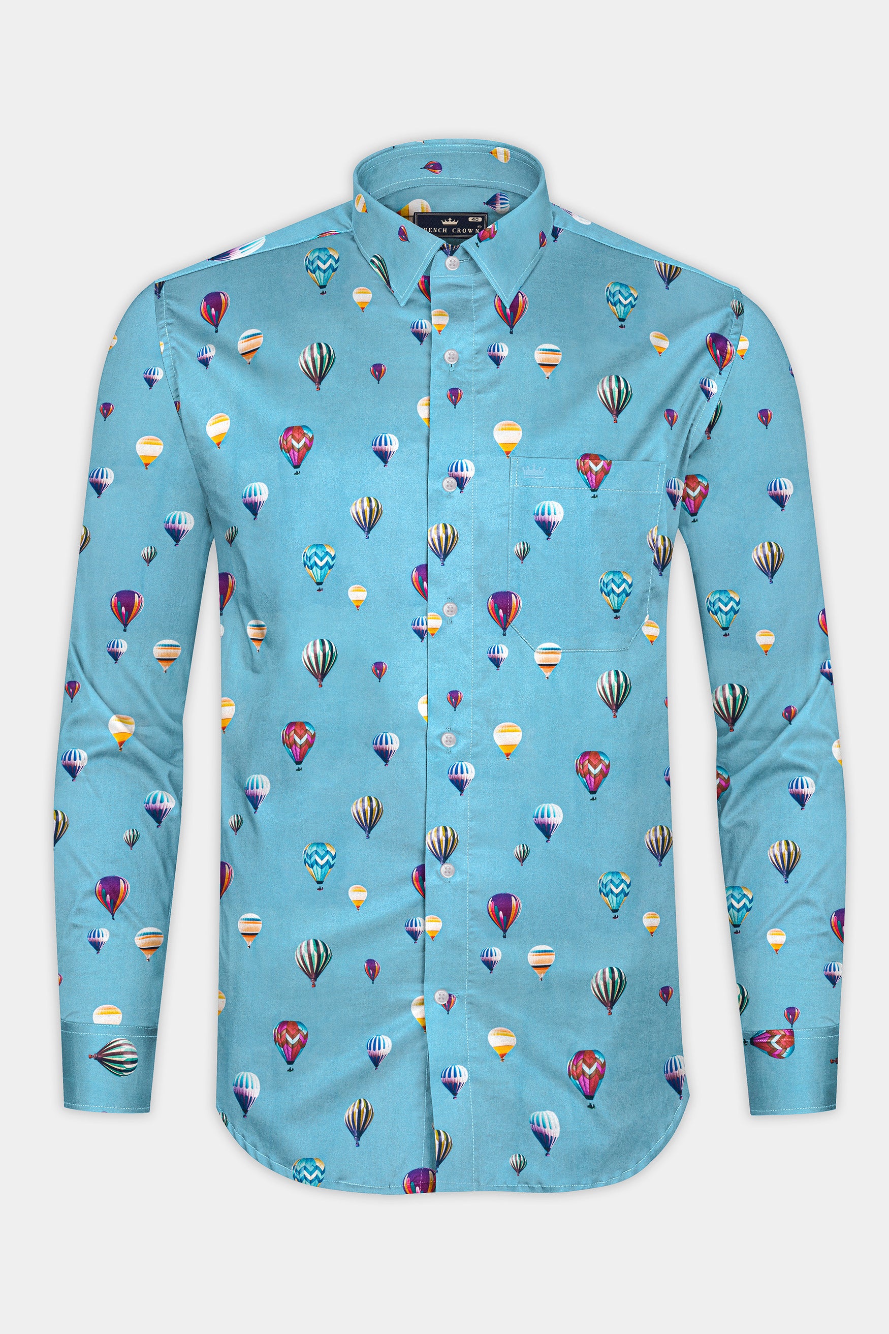 Fountain Blue hot Air Balloon printed Poplin Giza Cotton Shirt 12393-38, 12393-H-38, 12393-39, 12393-H-39, 12393-40, 12393-H-40, 12393-42, 12393-H-42, 12393-44, 12393-H-44, 12393-46, 12393-H-46, 12393-48, 12393-H-48, 12393-50, 12393-H-50, 12393-52, 12393-H-52