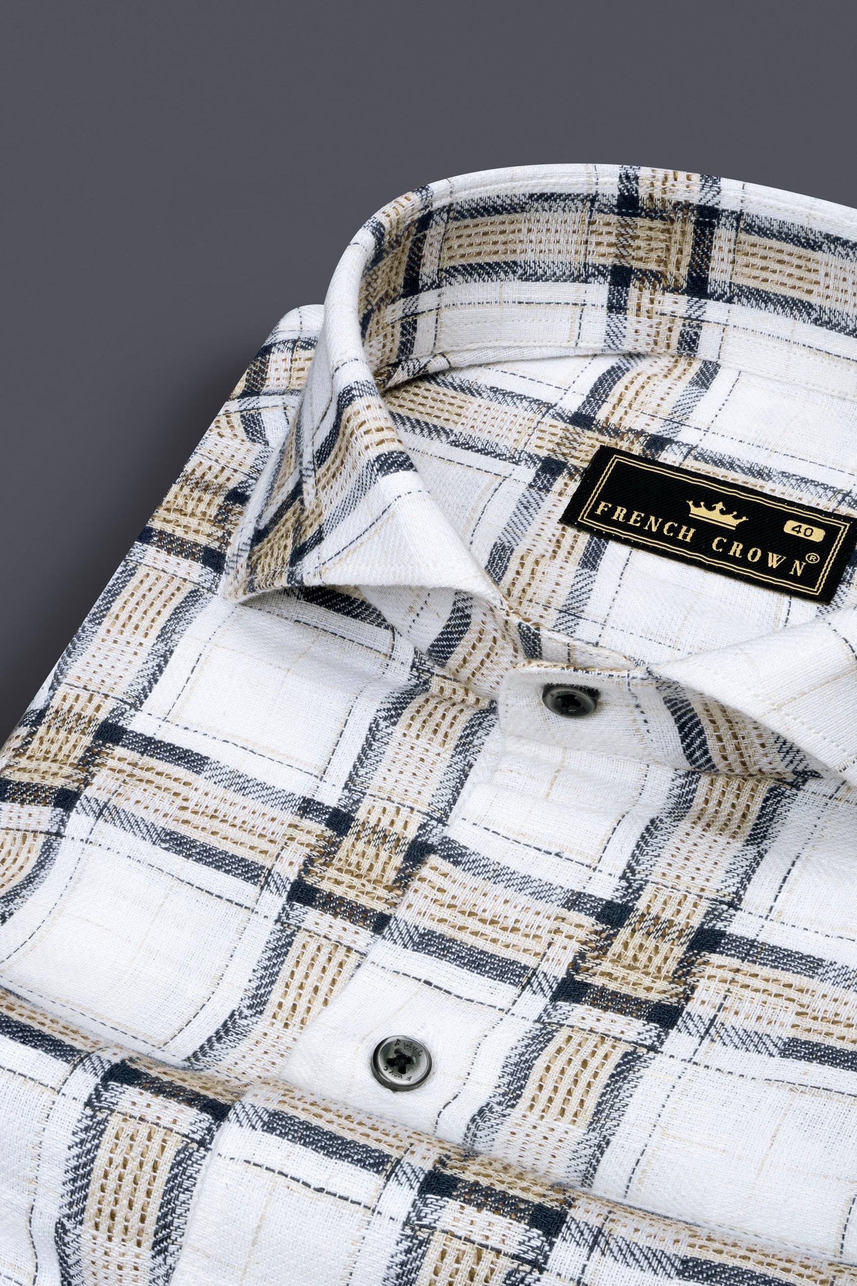 Mystic cream with blue checkered Dobby Textured Premium Giza Cotton Shirt