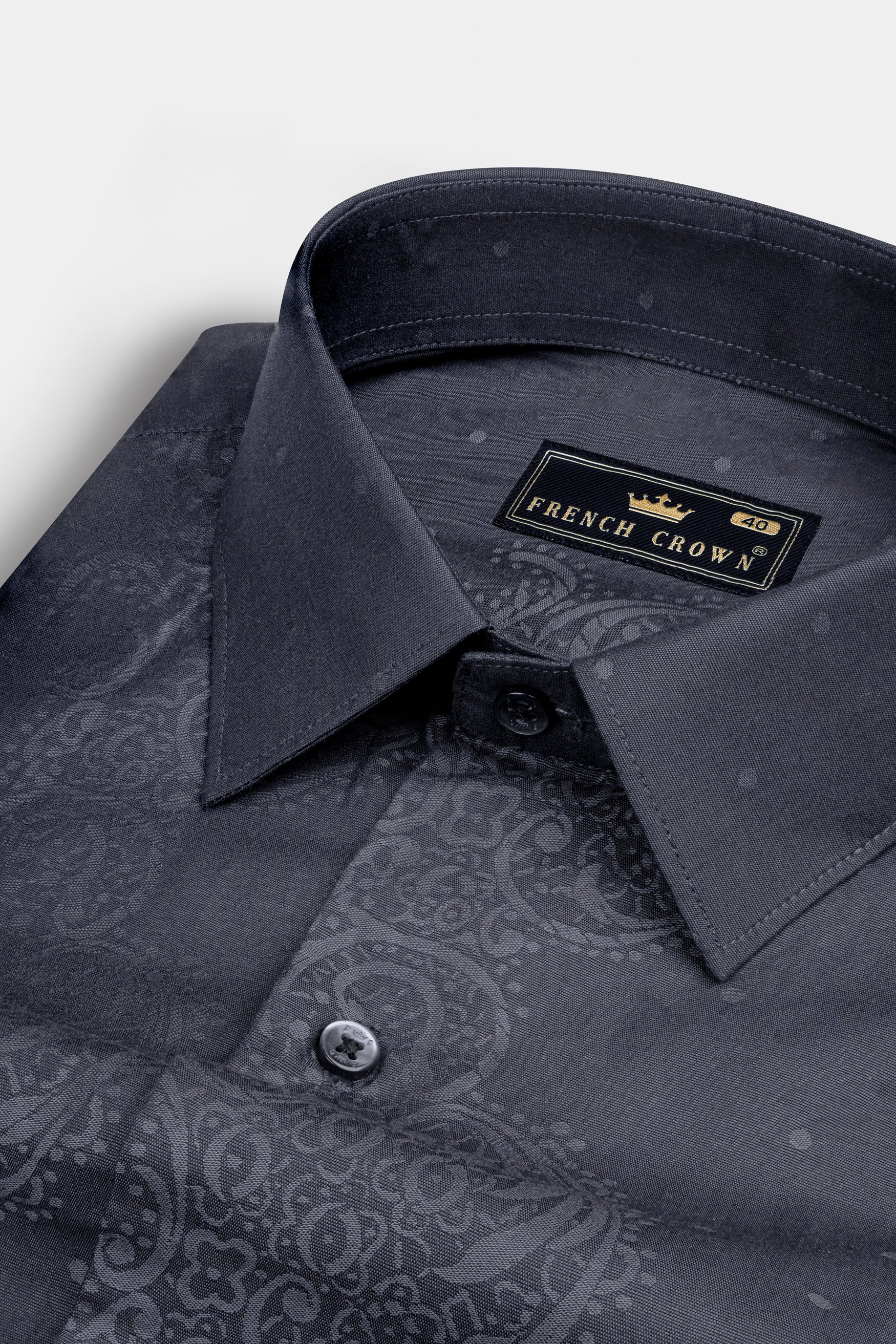 Trout Gray Paisley Jacquard Textured Premium Giza Cotton Shirt 12411-BLK-38, 12411-BLK-H-38, 12411-BLK-39, 12411-BLK-H-39, 12411-BLK-40, 12411-BLK-H-40, 12411-BLK-42, 12411-BLK-H-42, 12411-BLK-44, 12411-BLK-H-44, 12411-BLK-46, 12411-BLK-H-46, 12411-BLK-48, 12411-BLK-H-48, 12411-BLK-50, 12411-BLK-H-50, 12411-BLK-52, 12411-BLK-H-52