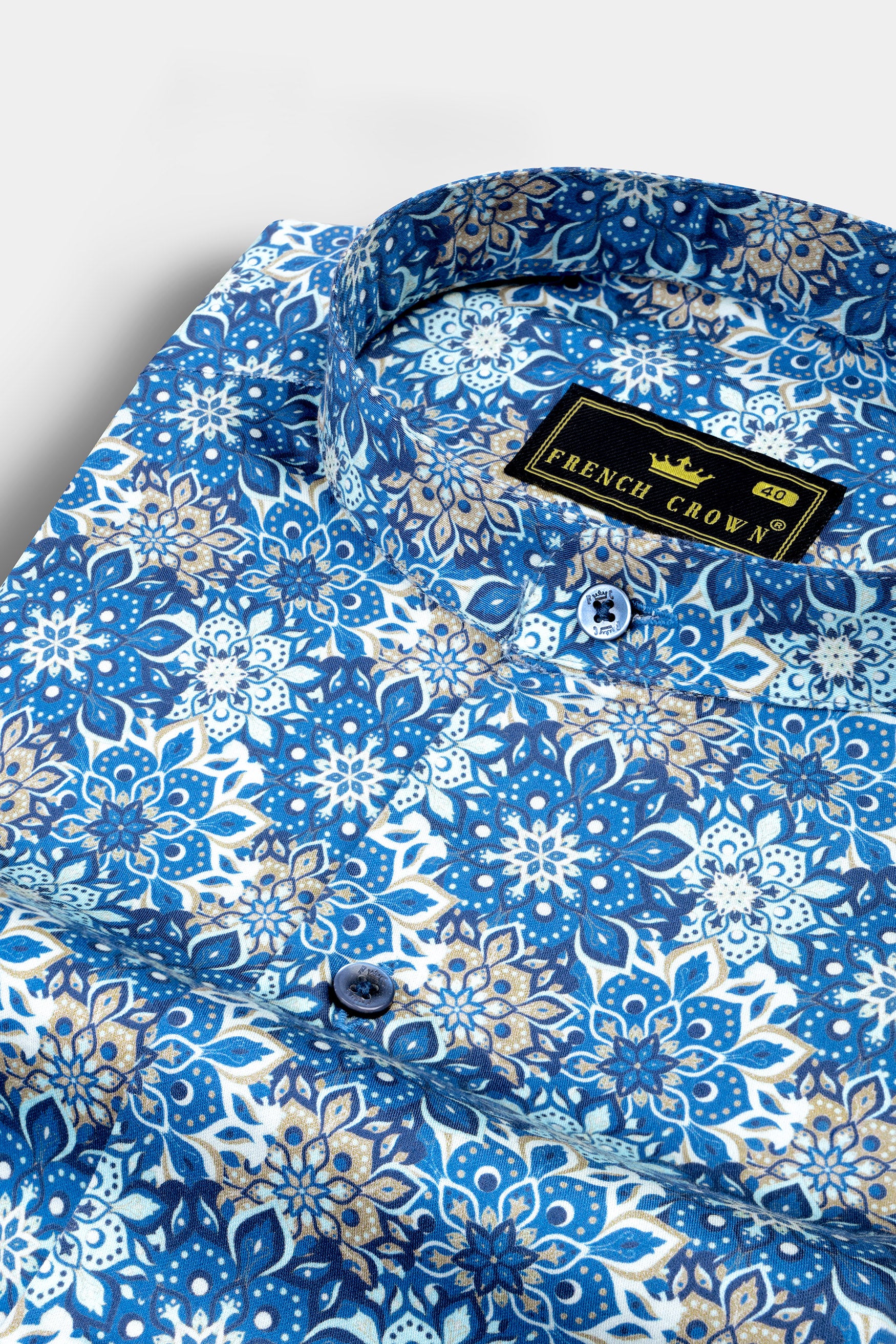 Bluish and Zorba Gray Azulejo Subtle Sheen Prints Super Soft Premium Cotton Shirt