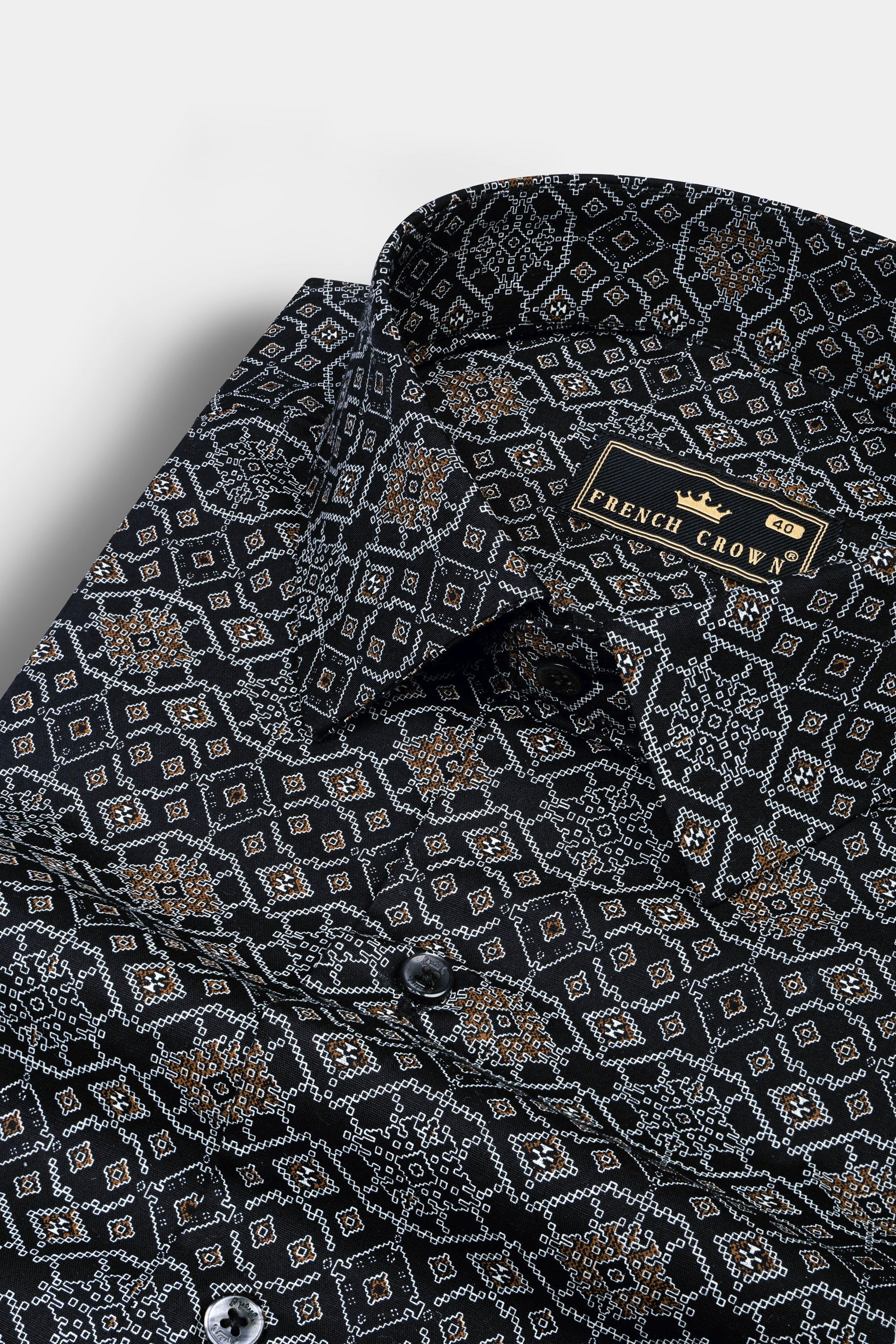 Woodsmoke Black Aztec Art Patterned Super Soft Premium Cotton Shirt 12465-BLK-38, 12465-BLK-H-38, 12465-BLK-39, 12465-BLK-H-39, 12465-BLK-40, 12465-BLK-H-40, 12465-BLK-42, 12465-BLK-H-42, 12465-BLK-44, 12465-BLK-H-44, 12465-BLK-46, 12465-BLK-H-46, 12465-BLK-48, 12465-BLK-H-48, 12465-BLK-50, 12465-BLK-H-50, 12465-BLK-52, 12465-BLK-H-52