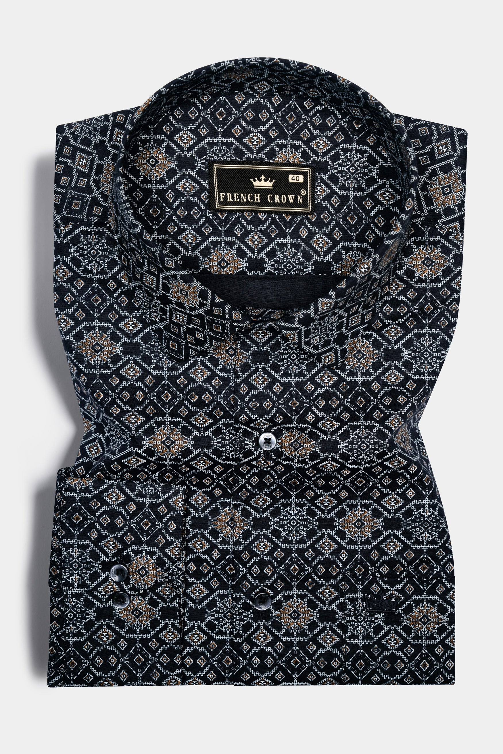 Woodsmoke Black Aztec Art Patterned Super Soft Premium Cotton Shirt 12465-BLK-38, 12465-BLK-H-38, 12465-BLK-39, 12465-BLK-H-39, 12465-BLK-40, 12465-BLK-H-40, 12465-BLK-42, 12465-BLK-H-42, 12465-BLK-44, 12465-BLK-H-44, 12465-BLK-46, 12465-BLK-H-46, 12465-BLK-48, 12465-BLK-H-48, 12465-BLK-50, 12465-BLK-H-50, 12465-BLK-52, 12465-BLK-H-52