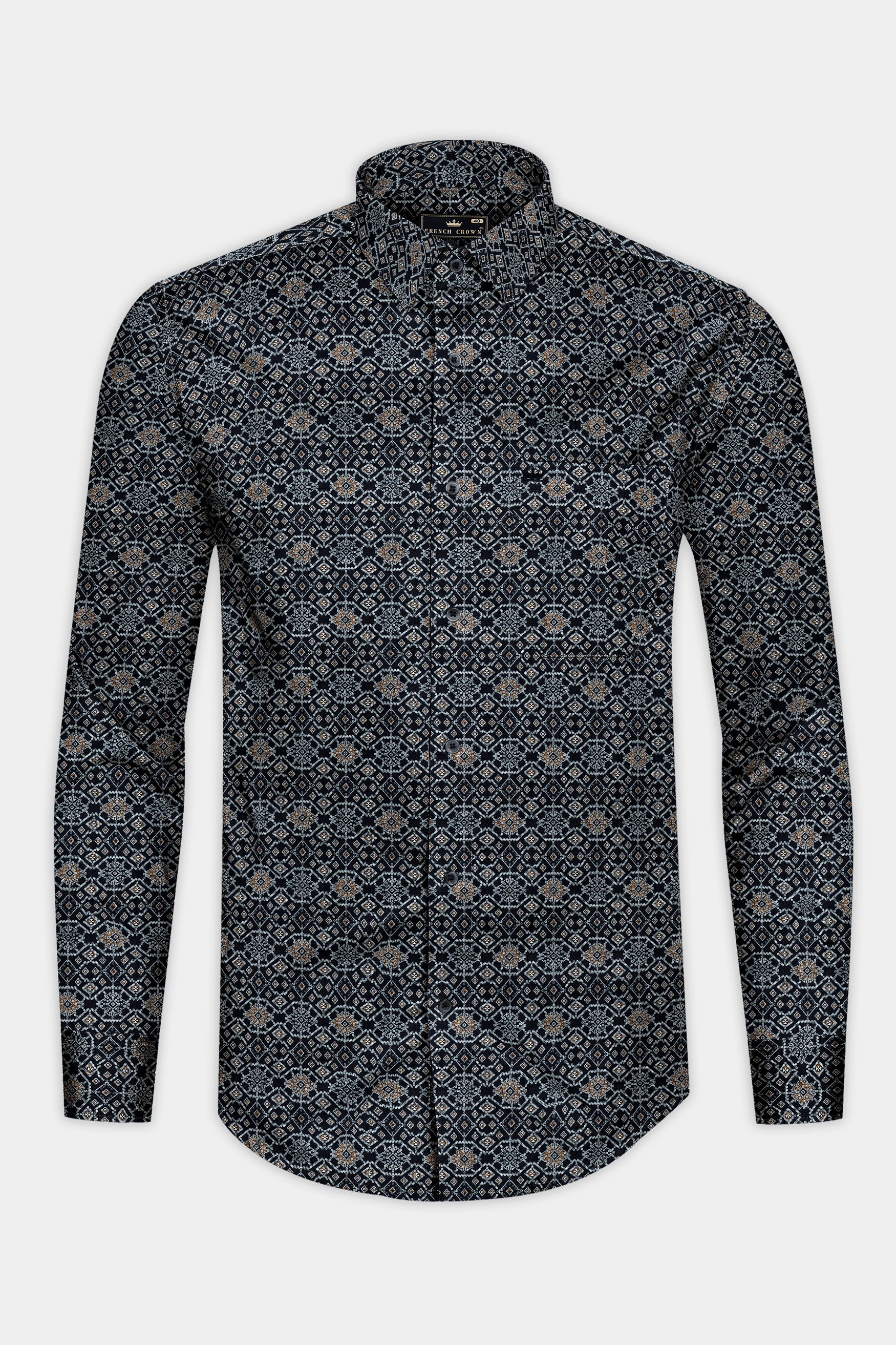 Woodsmoke Black Aztec Art Patterned Super Soft Premium Cotton Shirt 12465-BLK-38, 12465-BLK-H-38, 12465-BLK-39, 12465-BLK-H-39, 12465-BLK-40, 12465-BLK-H-40, 12465-BLK-42, 12465-BLK-H-42, 12465-BLK-44, 12465-BLK-H-44, 12465-BLK-46, 12465-BLK-H-46, 12465-BLK-48, 12465-BLK-H-48, 12465-BLK-50, 12465-BLK-H-50, 12465-BLK-52, 12465-BLK-H-52
