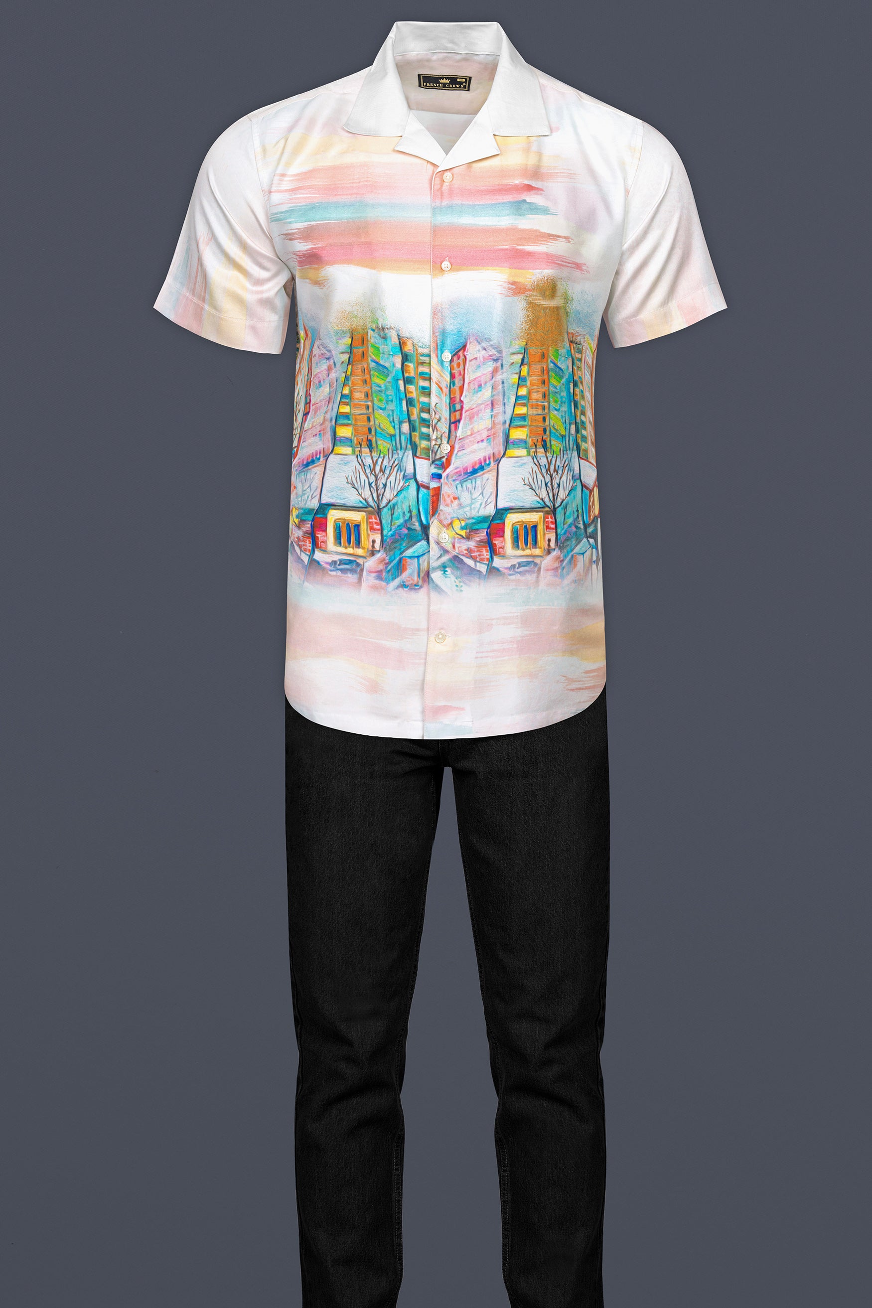 Bright White Digital Printed Super Soft Premium Cotton Shirt 12470-CC-SS-39, 12470-CC-SS-40, 12470-CC-SS-42, 12470-CC-SS-44, 12470-CC-SS-46, 12470-CC-SS-48, 12470-CC-SS-50,  12470-CC-SS-52