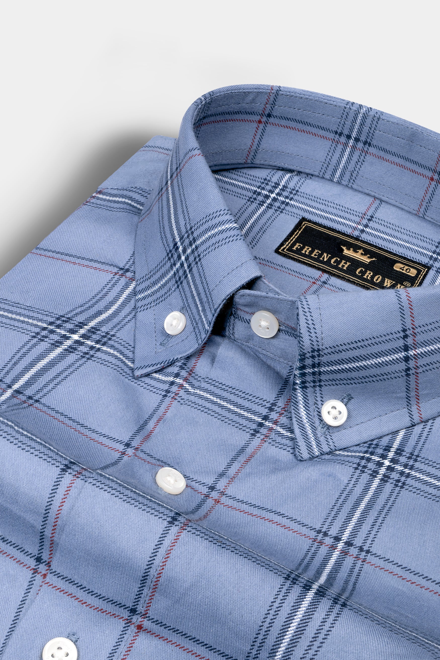 Tealish Blue plaid Poplin Giza Cotton Shirt - Main Image