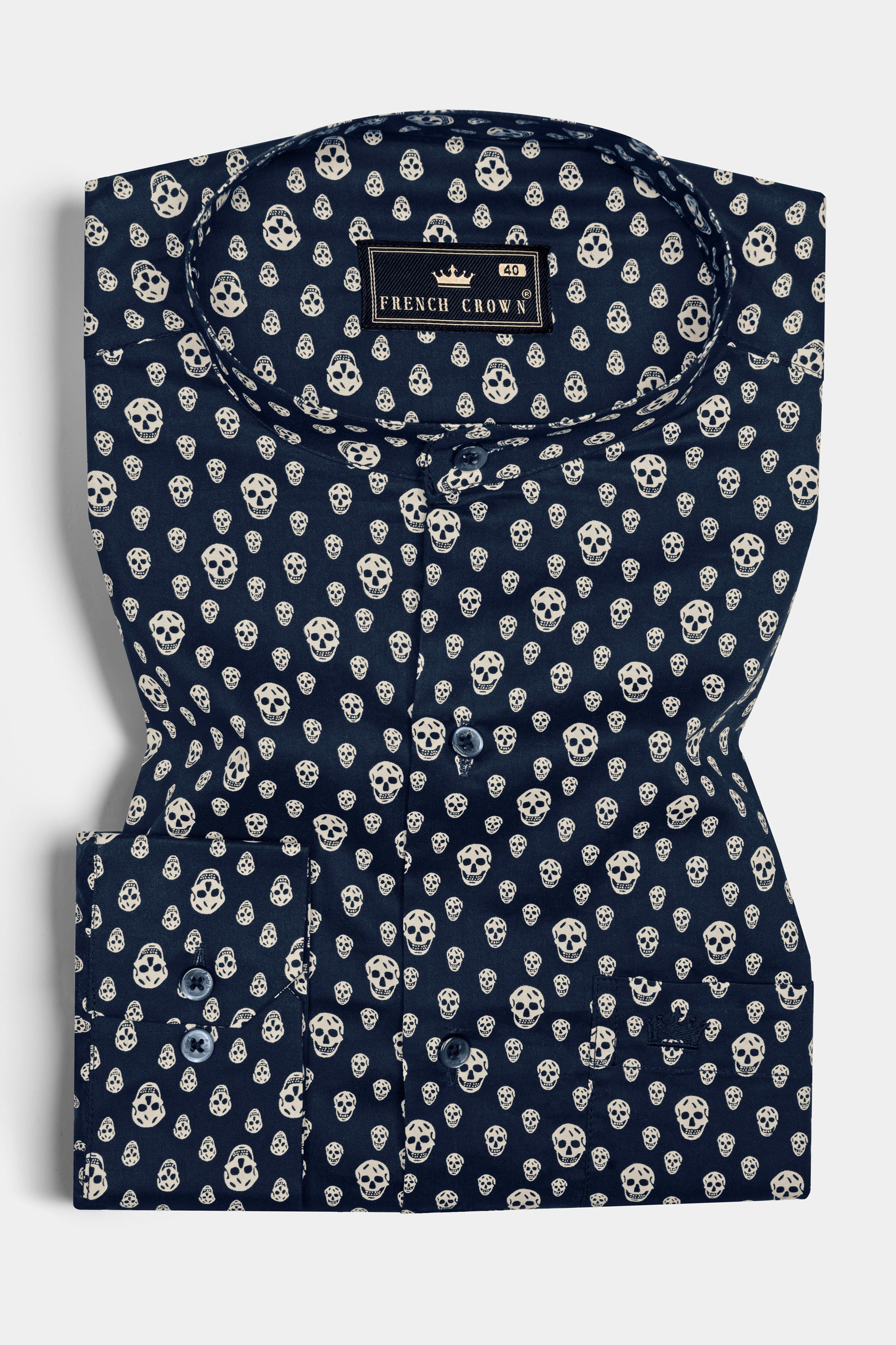 Mirage Blue with Beige Skull Printed Poplin Giza Cotton Shirt 12517-M-BLE-38,  12517-M-BLE-H-38,  12517-M-BLE-39,  12517-M-BLE-H-39,  12517-M-BLE-40,  12517-M-BLE-H-40,  12517-M-BLE-42,  12517-M-BLE-H-42,  12517-M-BLE-44,  12517-M-BLE-H-44,  12517-M-BLE-46,  12517-M-BLE-H-46,  12517-M-BLE-48,  12517-M-BLE-H-48,  12517-M-BLE-50,  12517-M-BLE-H-50,  12517-M-BLE-52,  12517-M-BLE-H-52
