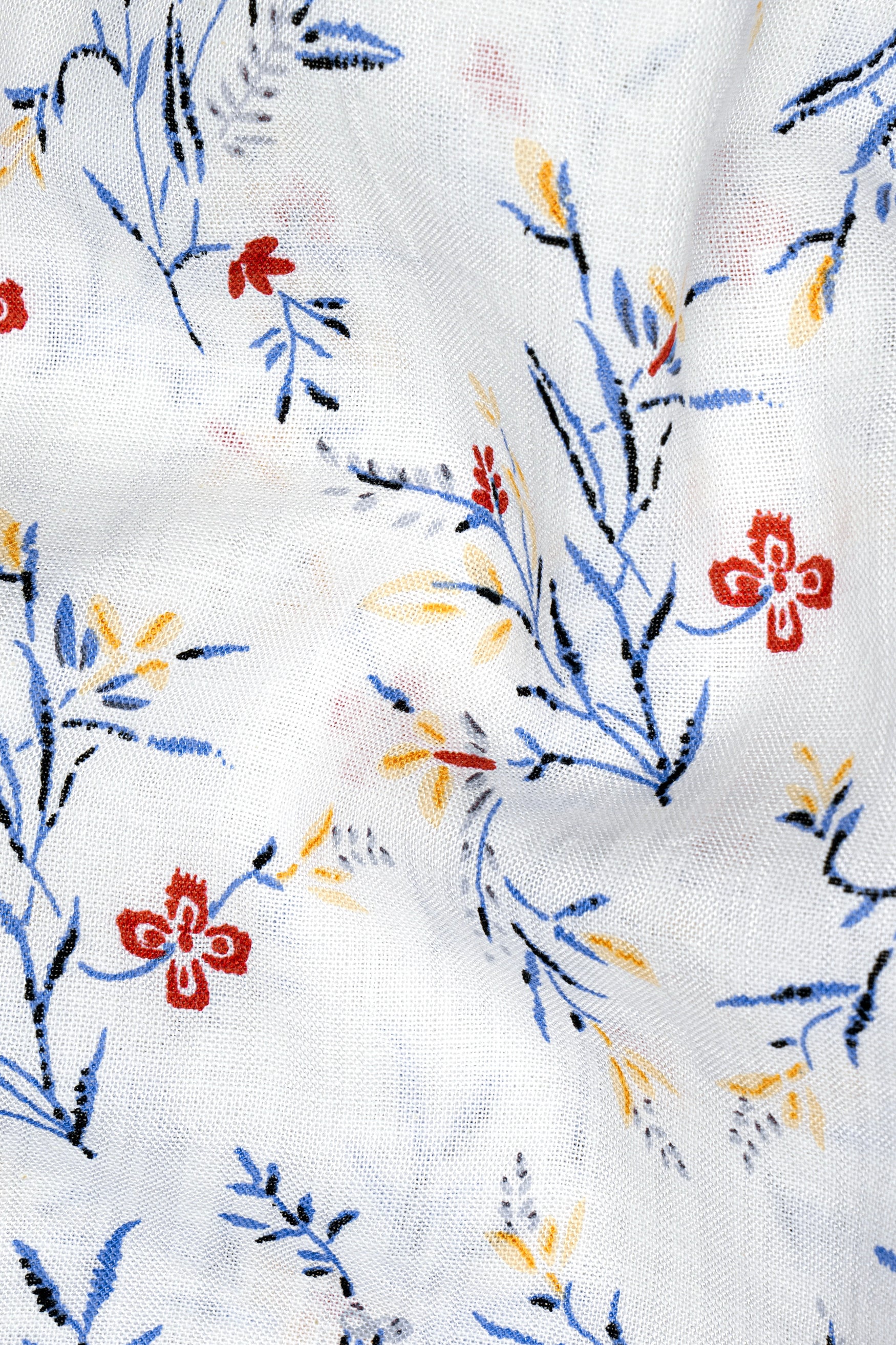 Bright White Flower Printed Lightweight Poplin Giza Cotton Shirt 12518-CC-SS-38,  12518-CC-SS-39,  12518-CC-SS-40,  12518-CC-SS-42,  12518-CC-SS-44,  12518-CC-SS-46,  12518-CC-SS-48,  12518-CC-SS-50,  12518-CC-SS-52