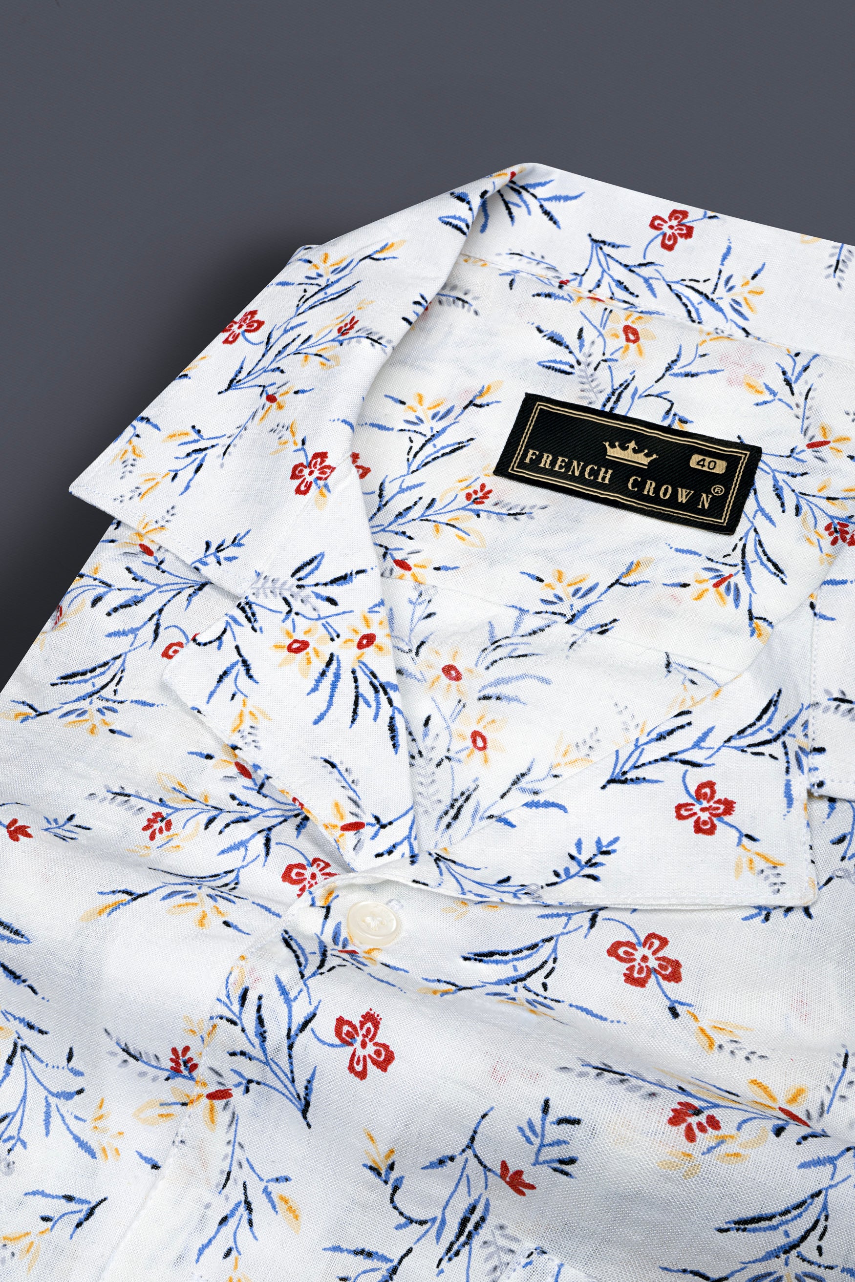 Bright White Flower Printed Lightweight Poplin Giza Cotton Shirt 12518-CC-SS-38,  12518-CC-SS-39,  12518-CC-SS-40,  12518-CC-SS-42,  12518-CC-SS-44,  12518-CC-SS-46,  12518-CC-SS-48,  12518-CC-SS-50,  12518-CC-SS-52