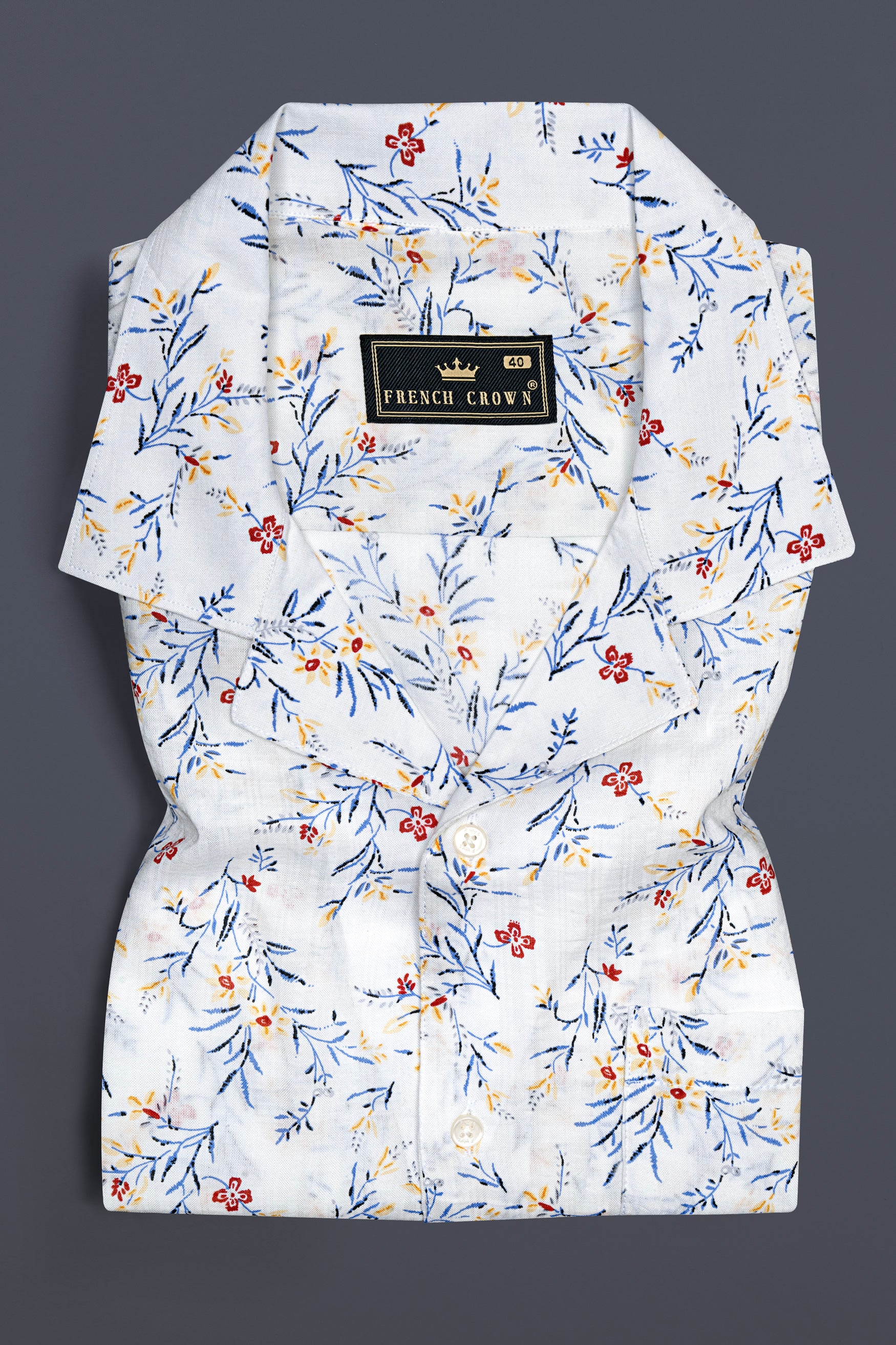 Bright White Flower Printed Lightweight Poplin Giza Cotton Shirt 12518-CC-SS-38,  12518-CC-SS-39,  12518-CC-SS-40,  12518-CC-SS-42,  12518-CC-SS-44,  12518-CC-SS-46,  12518-CC-SS-48,  12518-CC-SS-50,  12518-CC-SS-52