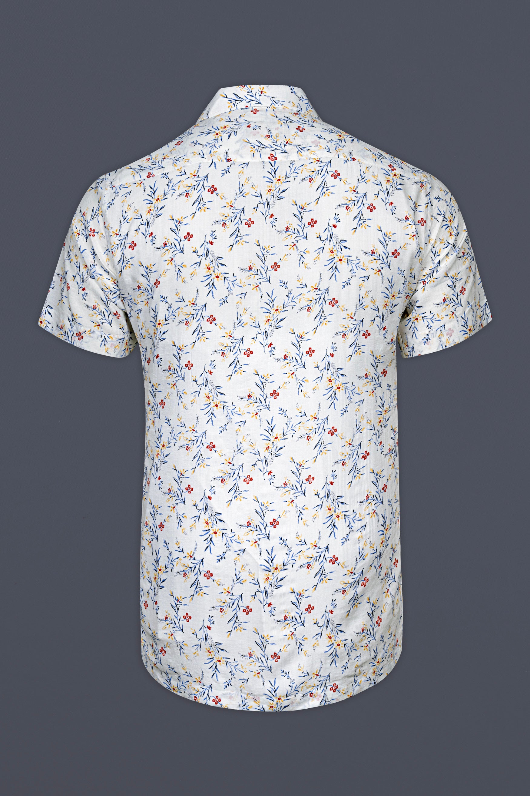 Bright White Flower Printed Lightweight Poplin Giza Cotton Shirt 12518-CC-SS-38,  12518-CC-SS-39,  12518-CC-SS-40,  12518-CC-SS-42,  12518-CC-SS-44,  12518-CC-SS-46,  12518-CC-SS-48,  12518-CC-SS-50,  12518-CC-SS-52