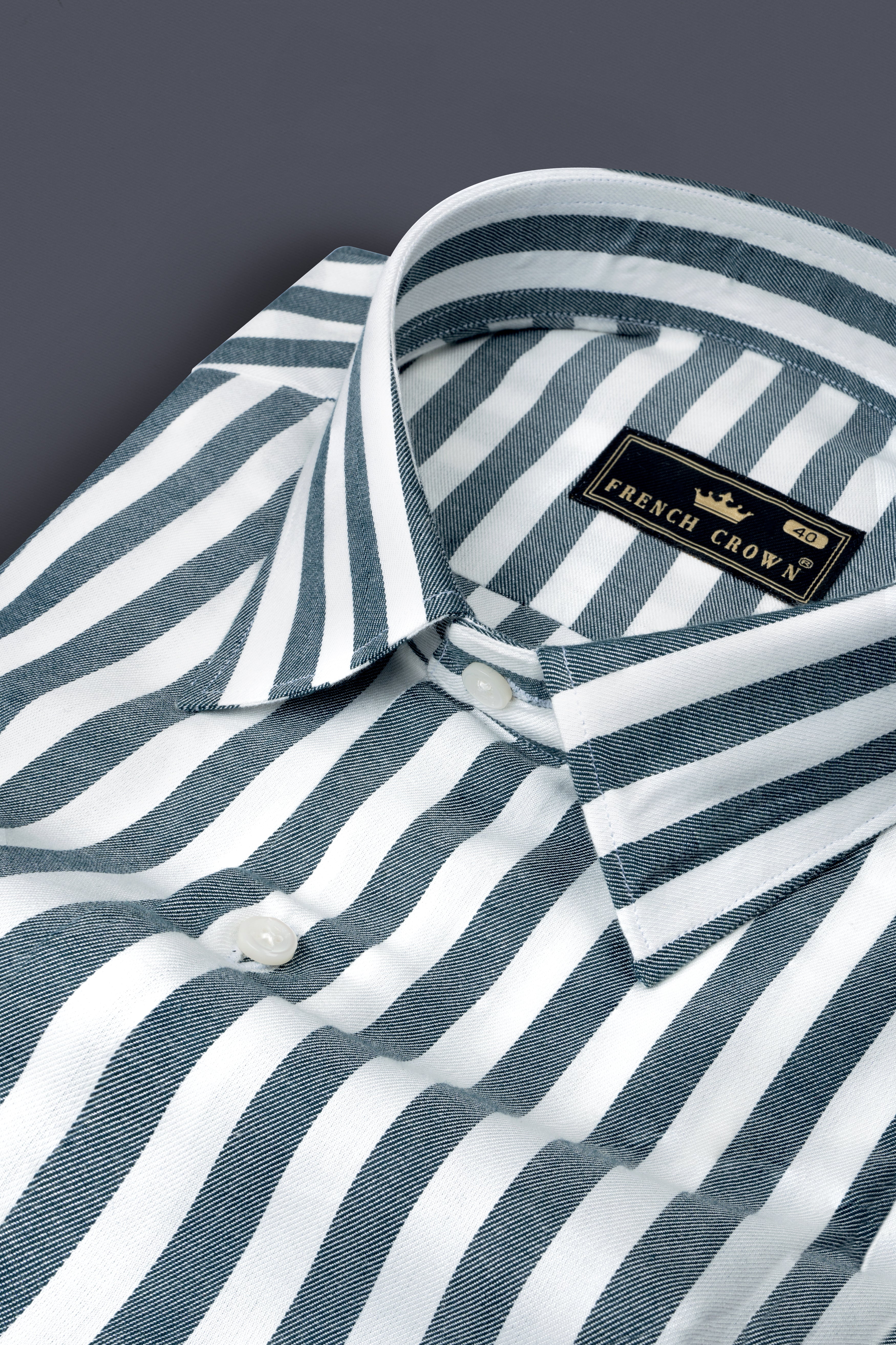 White with Mineral Gray Striped Twill Giza Cotton Shirt 12526-38,  12526-H-38,  12526-39,  12526-H-39,  12526-40,  12526-H-40,  12526-42,  12526-H-42,  12526-44,  12526-H-44,  12526-46,  12526-H-46,  12526-48,  12526-H-48,  12526-50,  12526-H-50,  12526-52,  12526-H-52