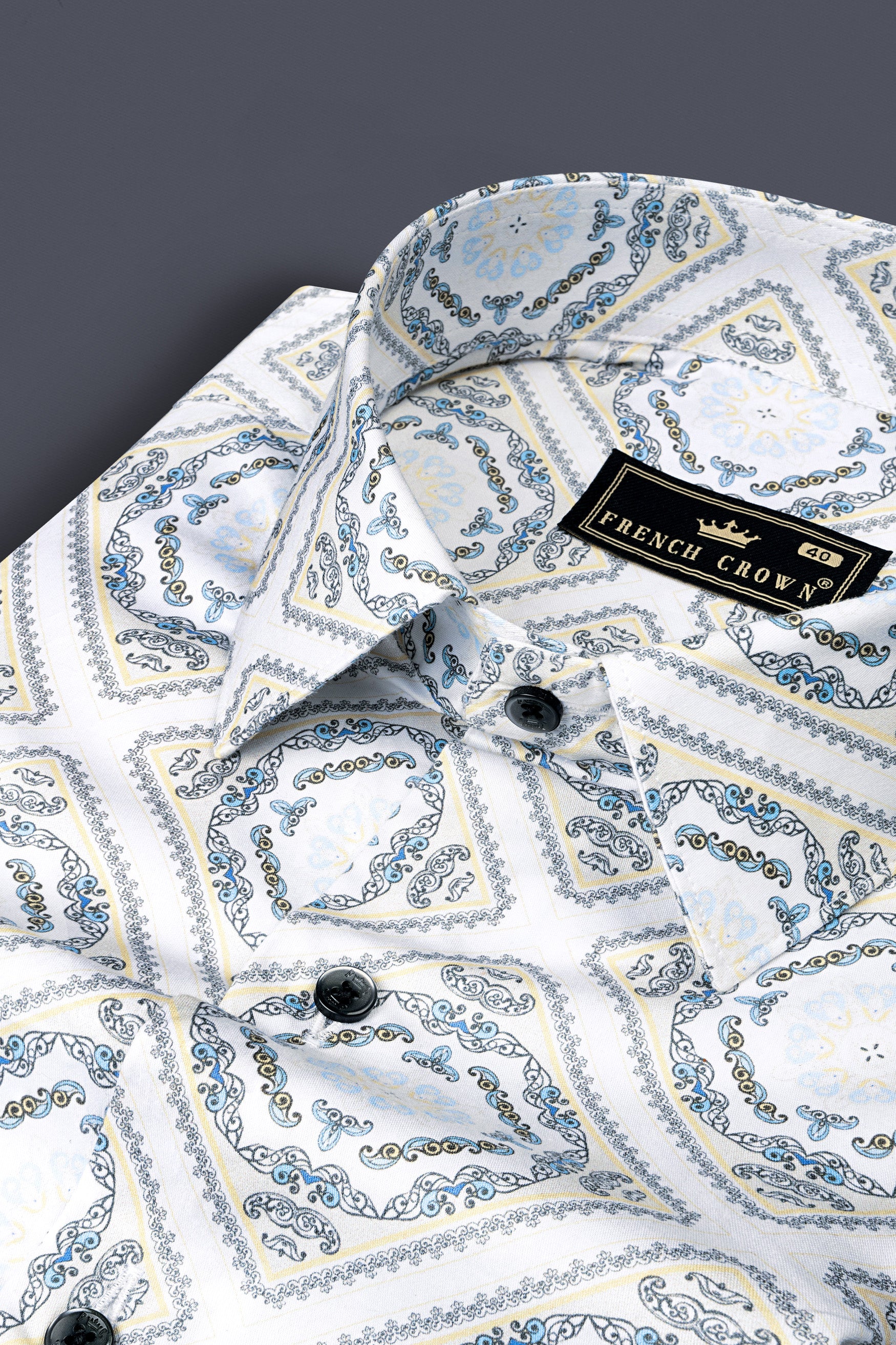 Bright White Geometric Printed Super Soft Premium Cotton Shirt